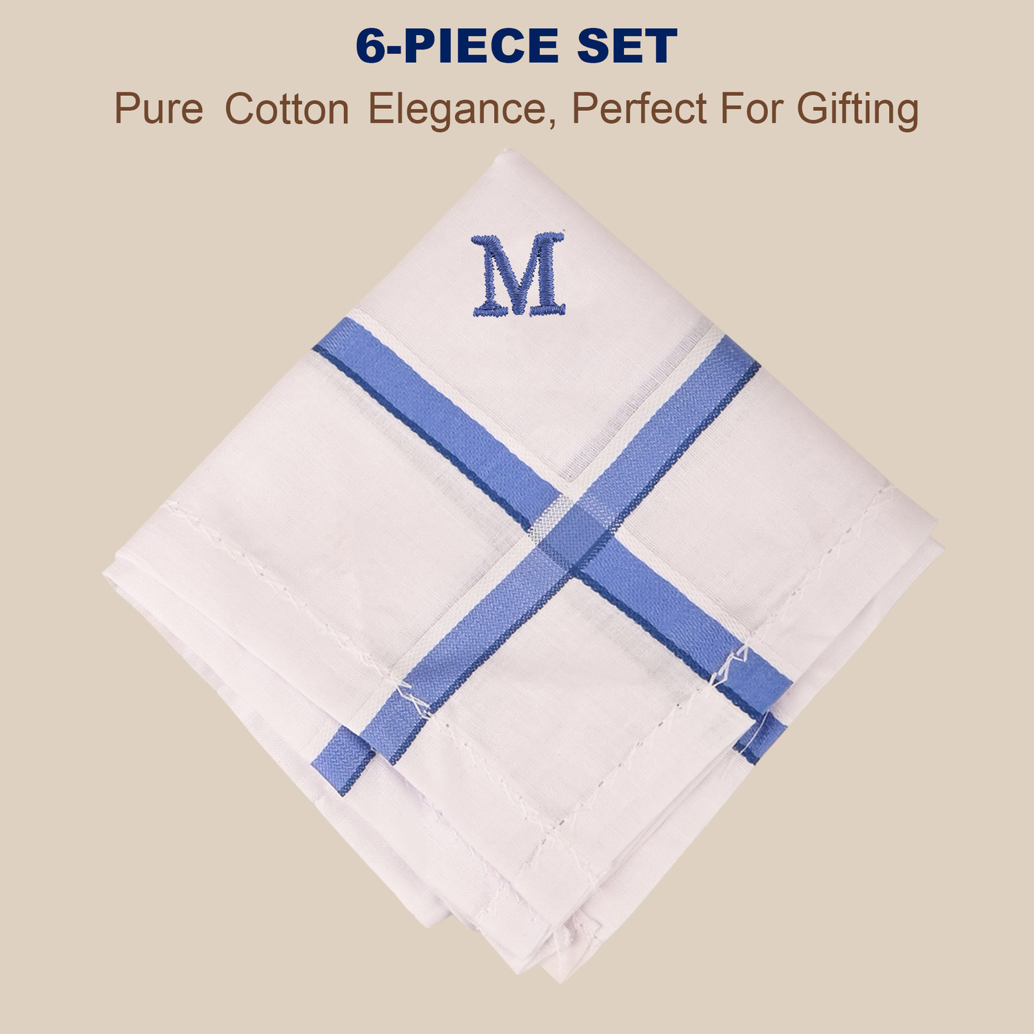 Image of KUBER INDUSTRIES 6 Pcs Monogram Letter (M) Border White Handkerchief for Men Cotton | White [ inchWhite inch] Handkerchief