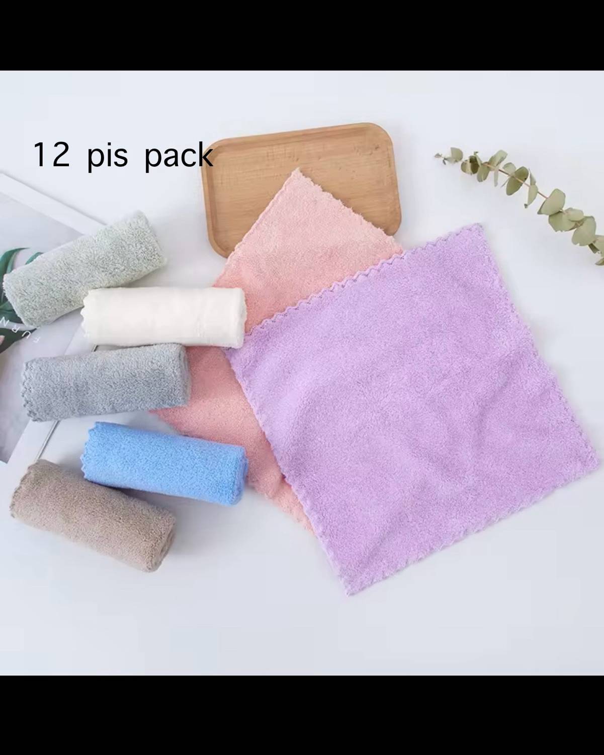 AKDC Microfiber Cloth Washable, Solid Pack of (12) ["Multicolor"] Handkerchief