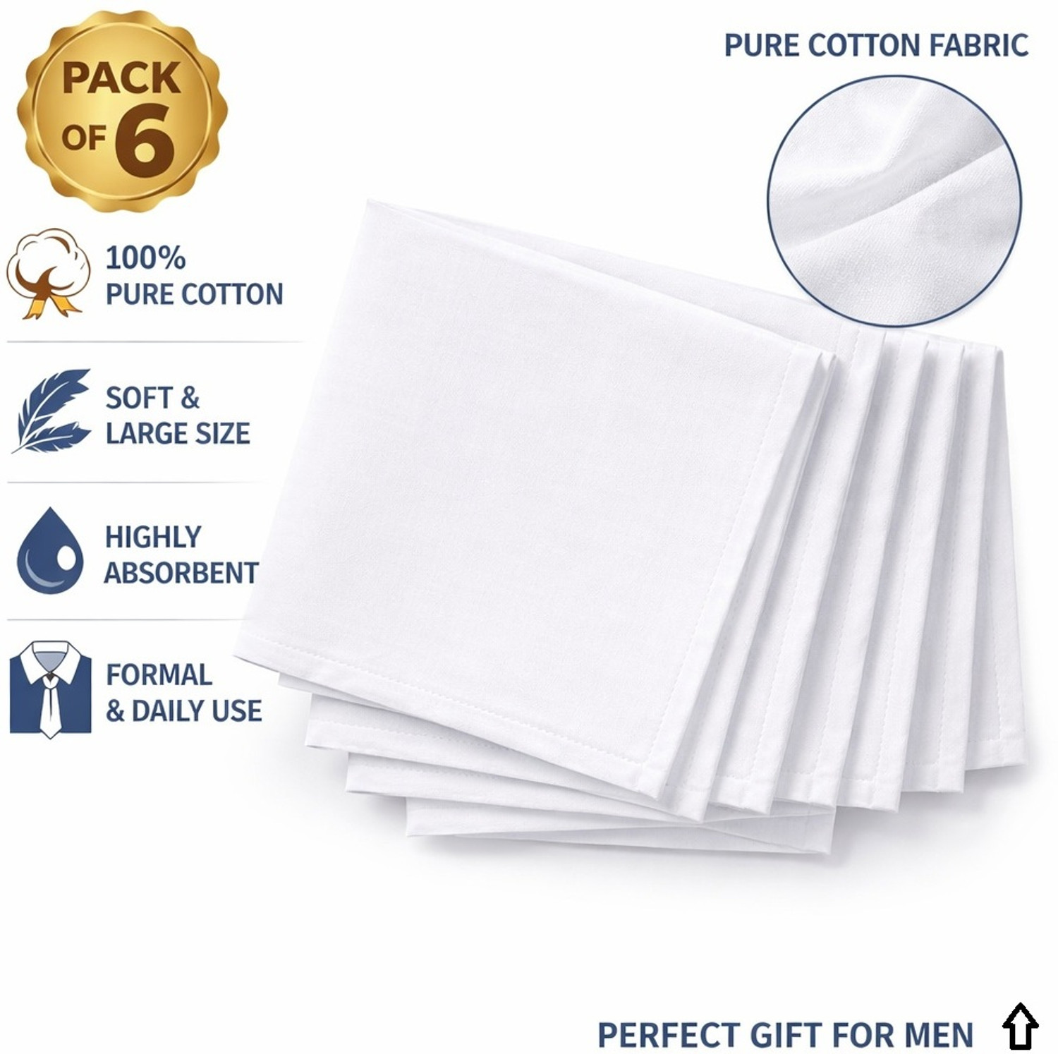 Image of AKDC Cotton White Handkerchiefs - Large, Highly Absorbent & Soft [ inchWhite inch] Handkerchief