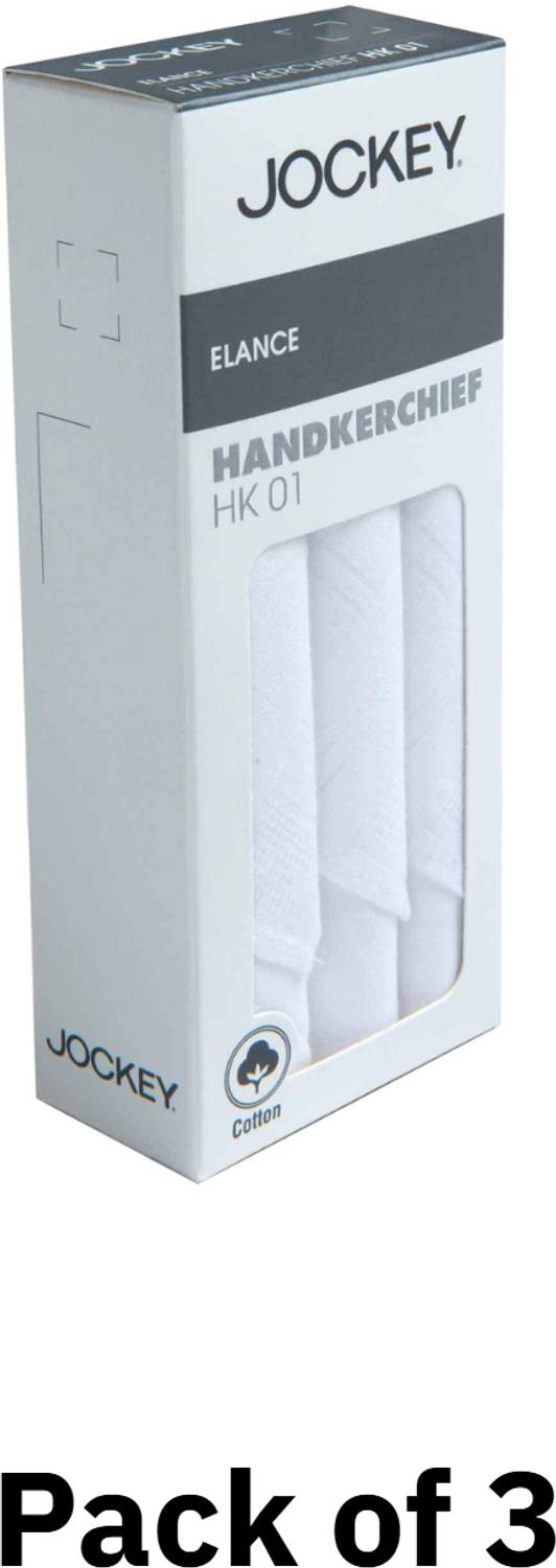 JOCKEY HK01 Super Combed Cotton White Handkerchief Pack of 3