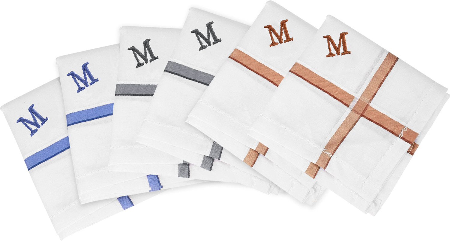 Image of KUBER INDUSTRIES 6 Pcs Monogram Letter (M) Border White Handkerchief for Men Cotton | White [ inchWhite inch] Handkerchief