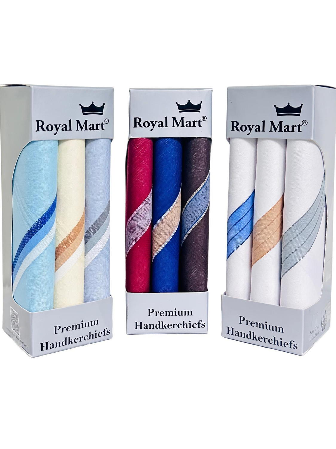 Image of Royal Mart 09 Pieces White, Light & Dark Colour 15 Inch Complete Face Cover Handkerchief Men's Cotton Striped | Comfortable and Convenient for Long Hours | Multi Colour| [ inchMulticolor inch] Handkerchief (Pack of 09) [ inchMulticolor inch] Handkerchief