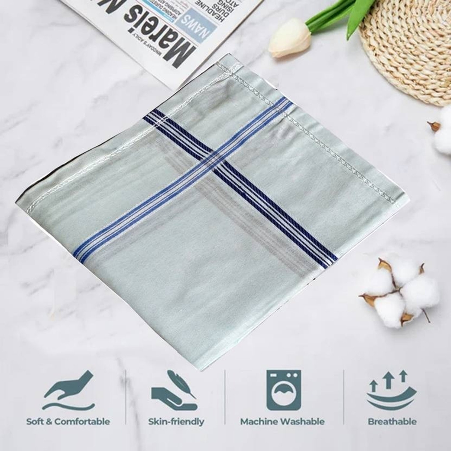Image of DIVYSIMAR Premium Quality Men's / Boy's White Color With Border Pure Cotton [ inchWhite inch] Handkerchief