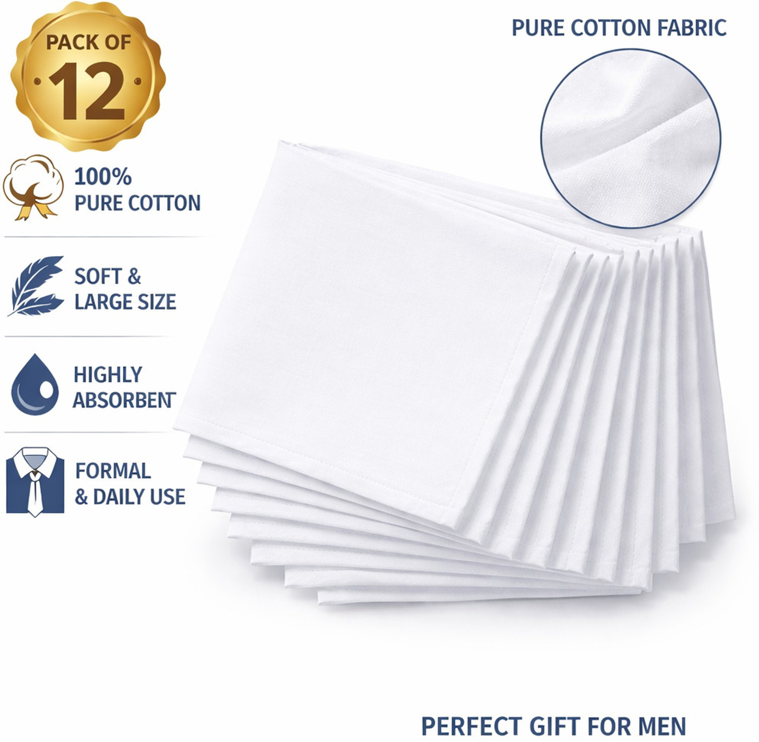 Image of Good Shopkeeper Premium White Cotton Handkerchiefs for Men [ inchWhite inch] Handkerchief