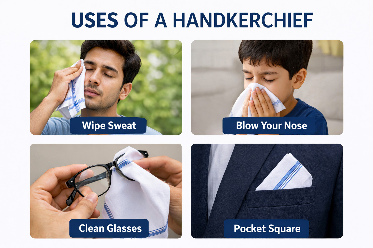 Image of AK SHINE Cotton Handkerchief for Men's Soft, Skin-Friendly [ inchWhite inch] Handkerchief