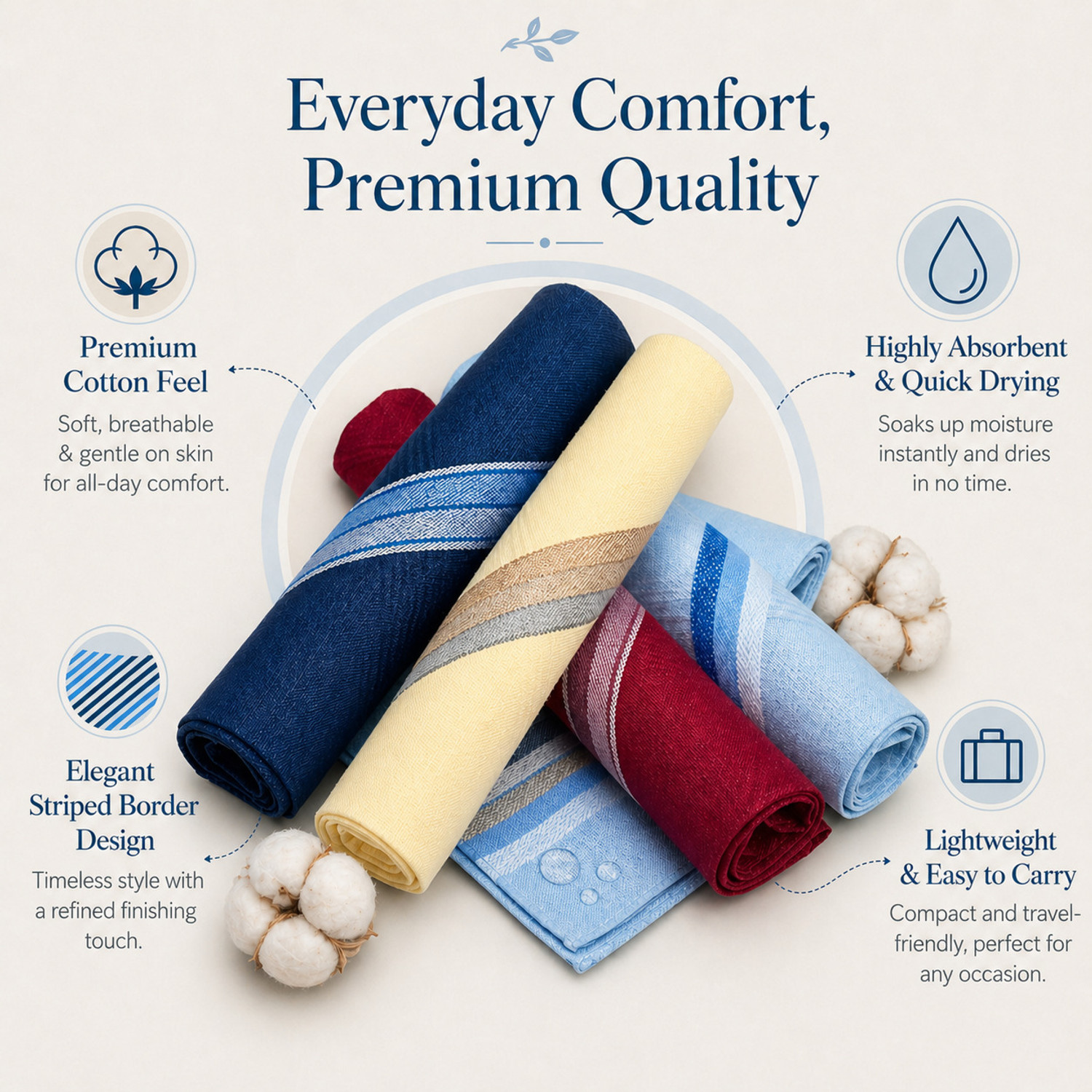 Image of Royal Mart Cotton Hanky for Men's Soft, Skin-Friendly, Lightweight & Highly Absorbent [ inchMulticolor inch] Handkerchief