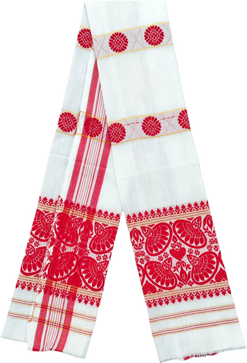 ASSAM GAMCHA BIHU GAMCHA JD ["White","Red"] Handkerchief