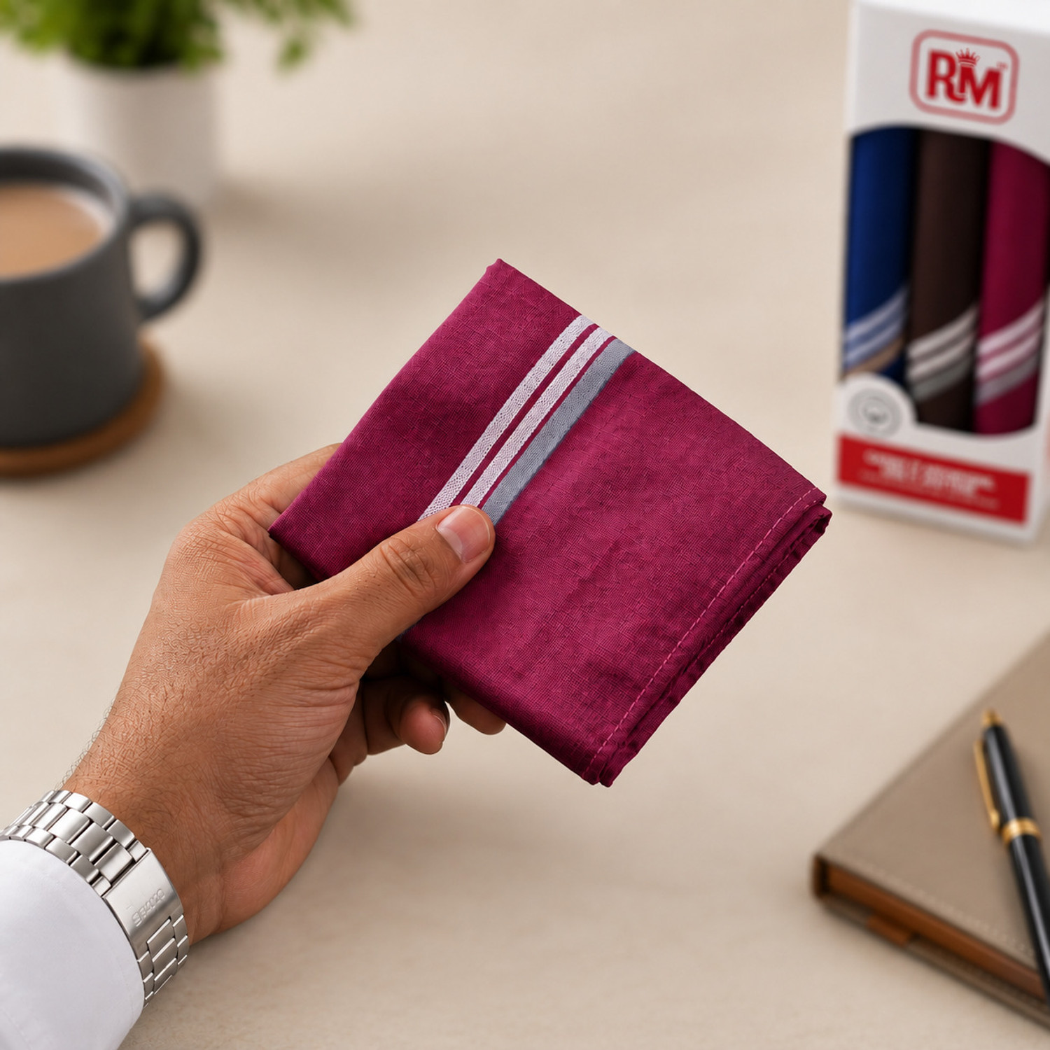 Image of Royal Mart 3 Piece Dark Colour 15 Inch Complete Face Cover Handkerchief Men's Cotton Striped | Comfortable and Convenient for Long Hours [ inchMulticolor inch] Handkerchief [ inchMulticolor inch] Handkerchief