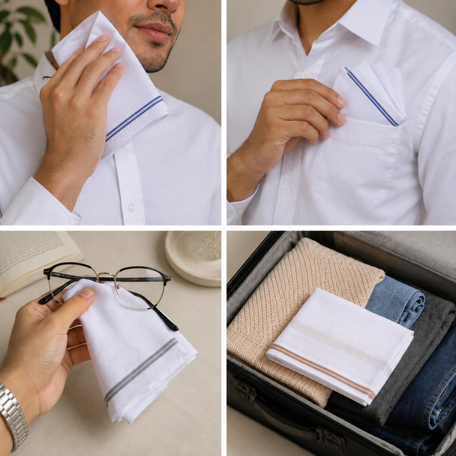 Image of Royal Mart Cotton Hanky for Men's Soft, Skin-Friendly, Lightweight & Highly Absorbent [ inchWhite inch] Handkerchief