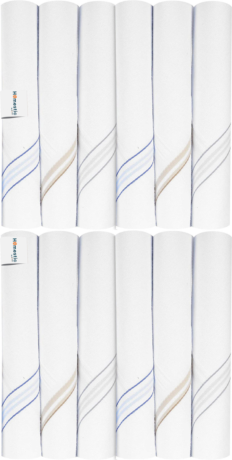 Image of HOMESTIC Premium Collection HAndkerchiefs Hanky For Men, Set of 12 (White) [ inchWhite inch] Handkerchief