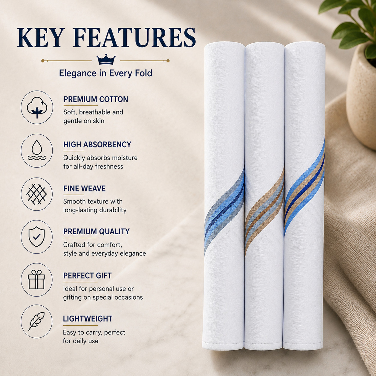 Image of Royal Mart Cotton Hanky for Men's Soft, Skin-Friendly, Lightweight & Highly Absorbent [ inchWhite inch] Handkerchief