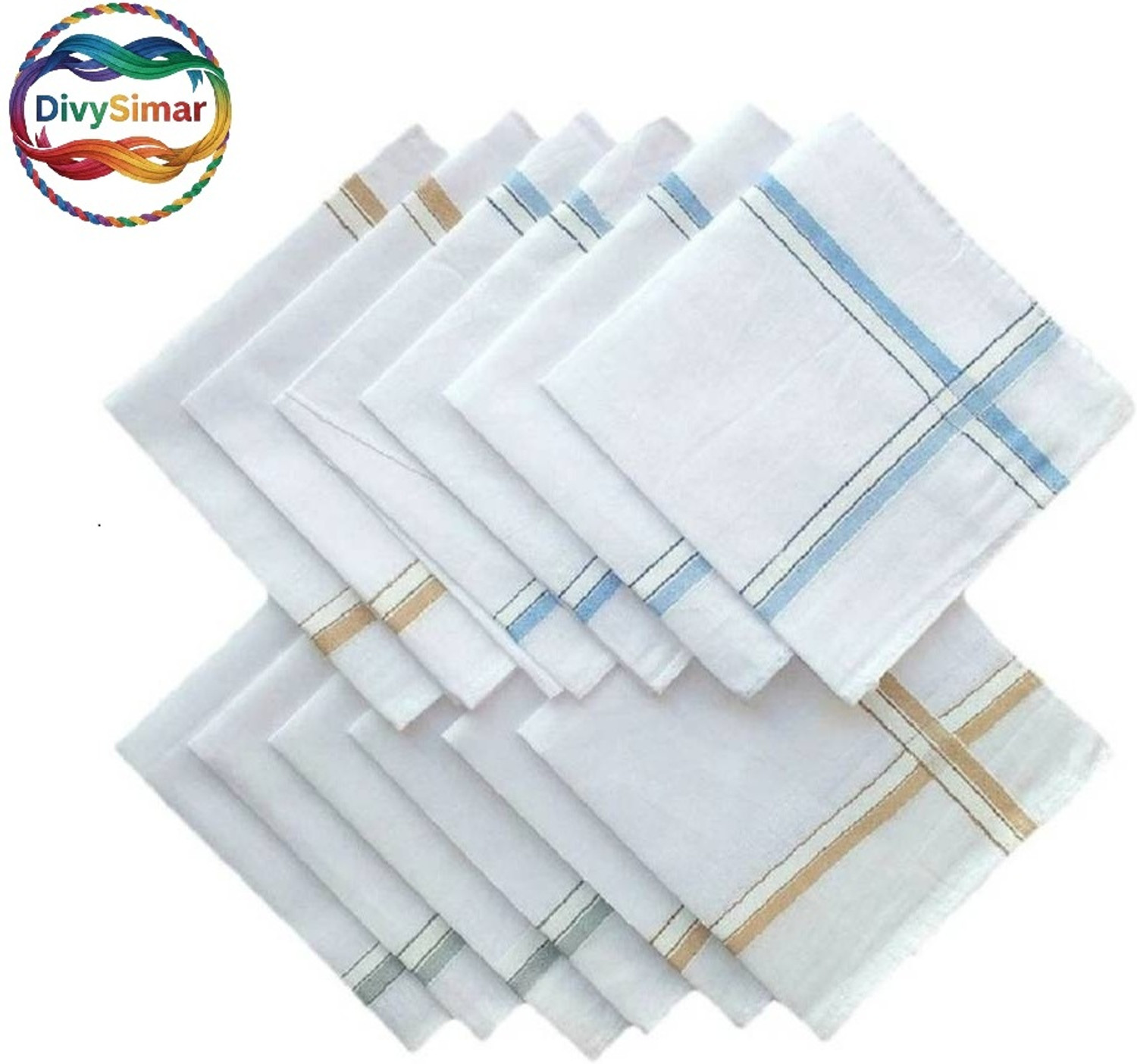Image of DIVYSIMAR Premium Quality Men's / Boy's White Color With Border Pure Cotton [ inchWhite inch] Handkerchief
