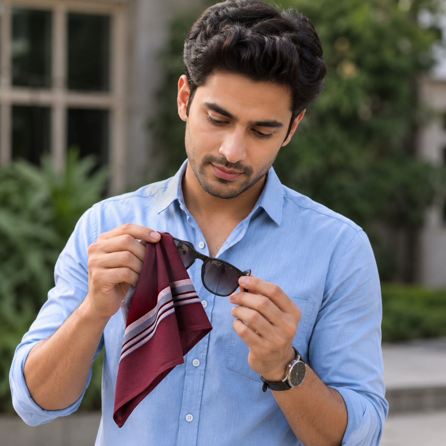 Image of Royal Mart 3 Piece Dark Colour 15 Inch Complete Face Cover Handkerchief Men's Cotton Striped | Comfortable and Convenient for Long Hours [ inchMulticolor inch] Handkerchief [ inchMulticolor inch] Handkerchief