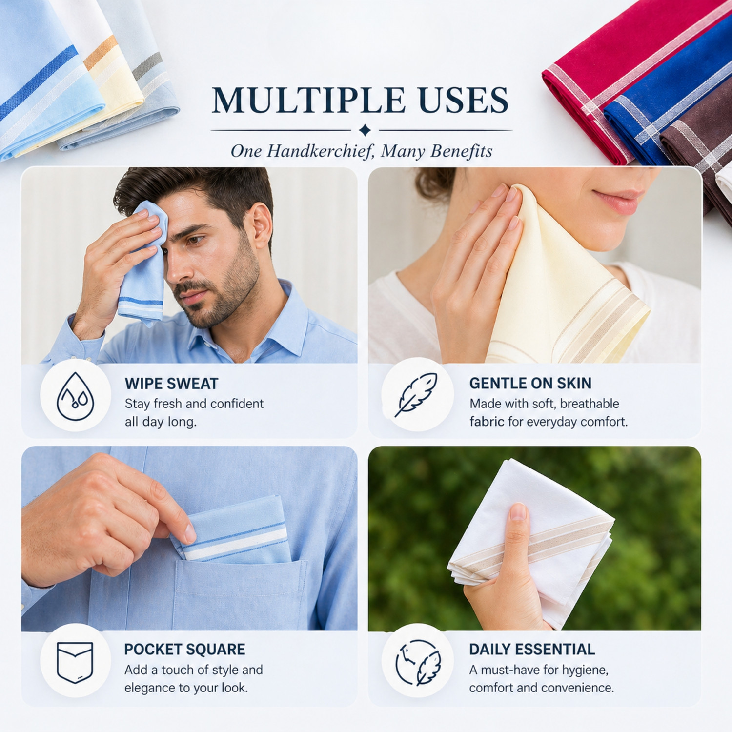 Image of Royal Mart Cotton Hanky for Men's Soft, Skin-Friendly, Lightweight & Highly Absorbent [ inchMulticolor inch] Handkerchief