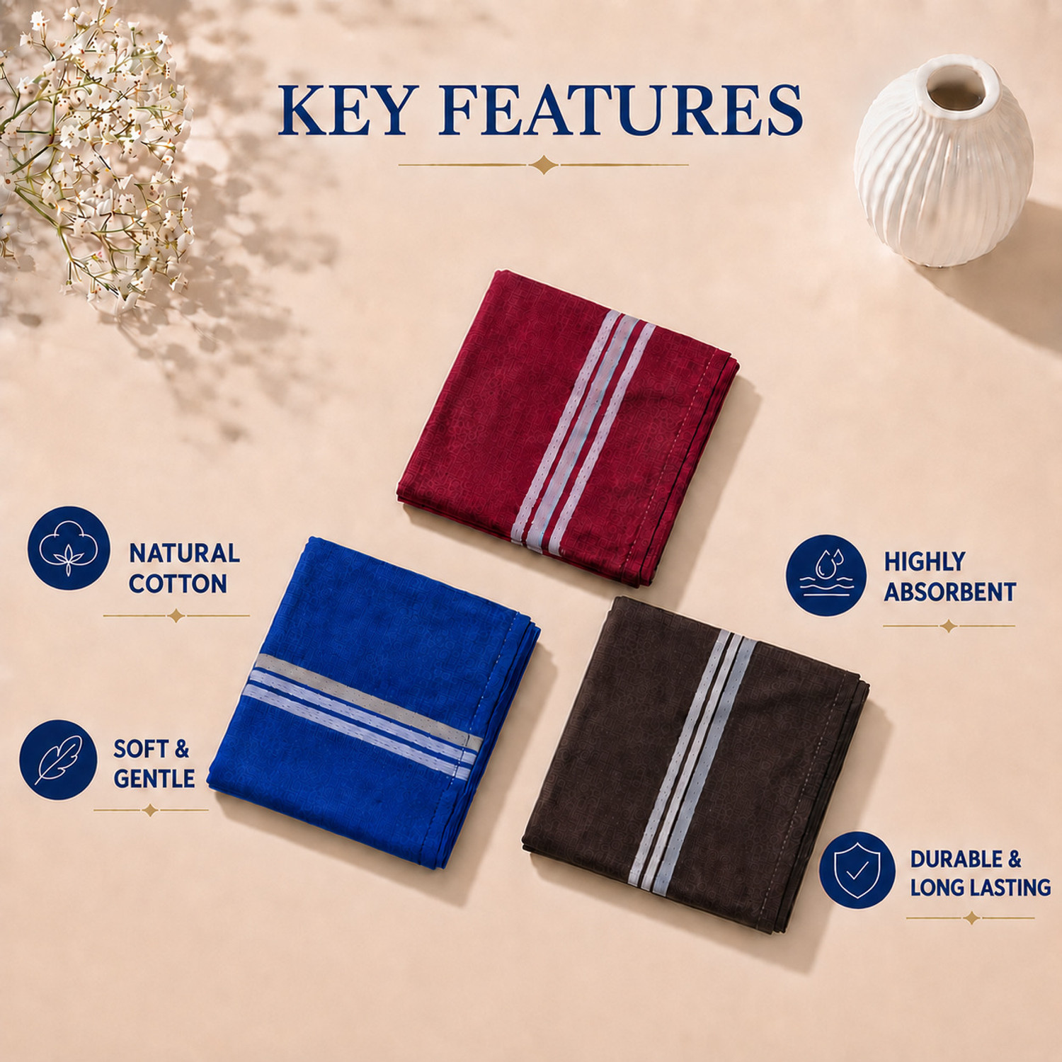 Image of Royal Mart 3 Piece Dark Colour 15 Inch Complete Face Cover Handkerchief Men's Cotton Striped | Comfortable and Convenient for Long Hours [ inchMulticolor inch] Handkerchief [ inchMulticolor inch] Handkerchief