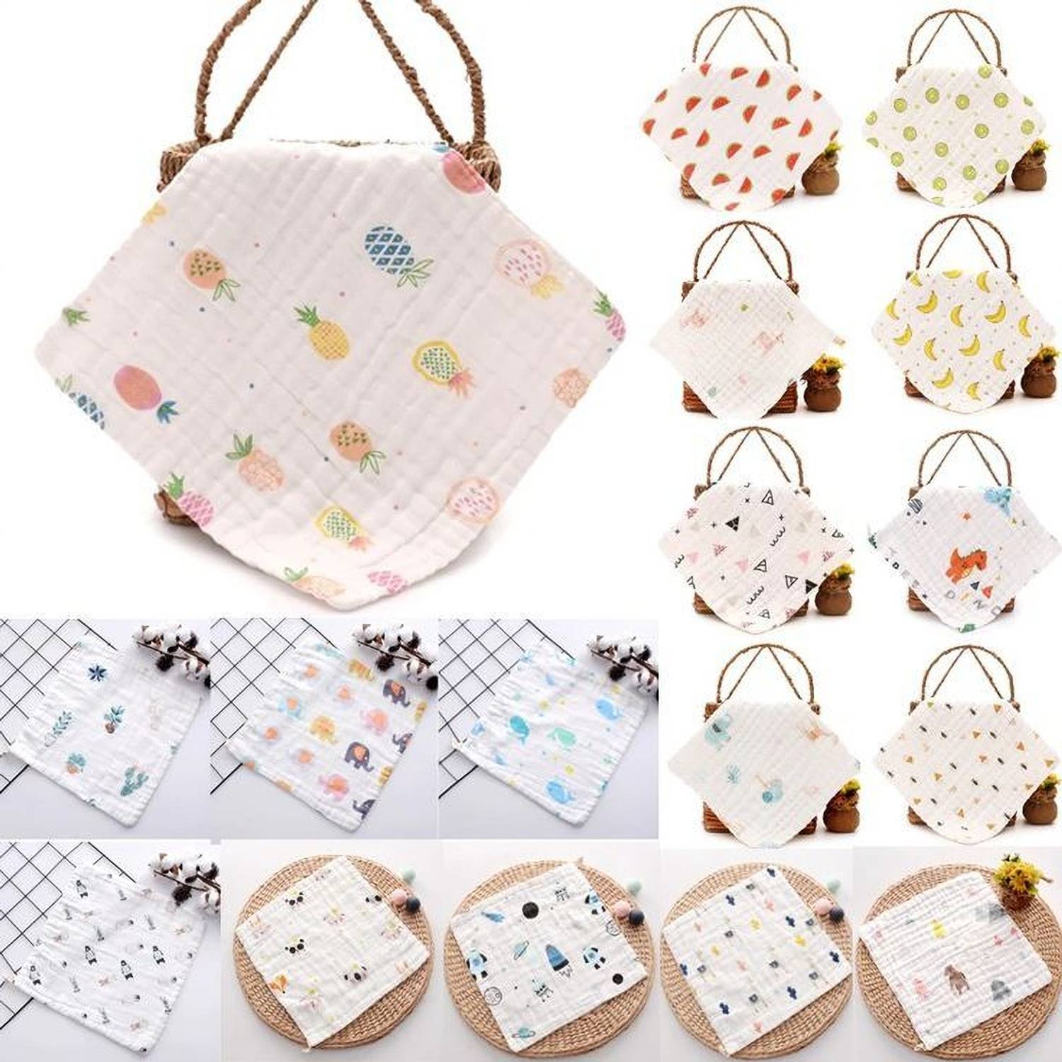 AAROVI Newborn Baby Muslin Cotton Wash Cloths – Ultra Soft Face Towels White Cloth Napkins