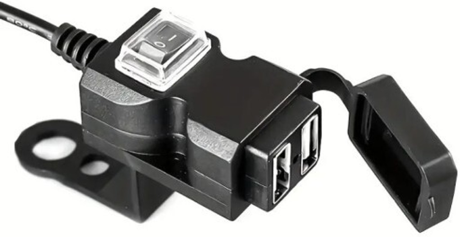 Image of AutoPowerz Motorcycle Handlebar Dual USB Charger Adapter Waterproof Clip-on Handle Bar