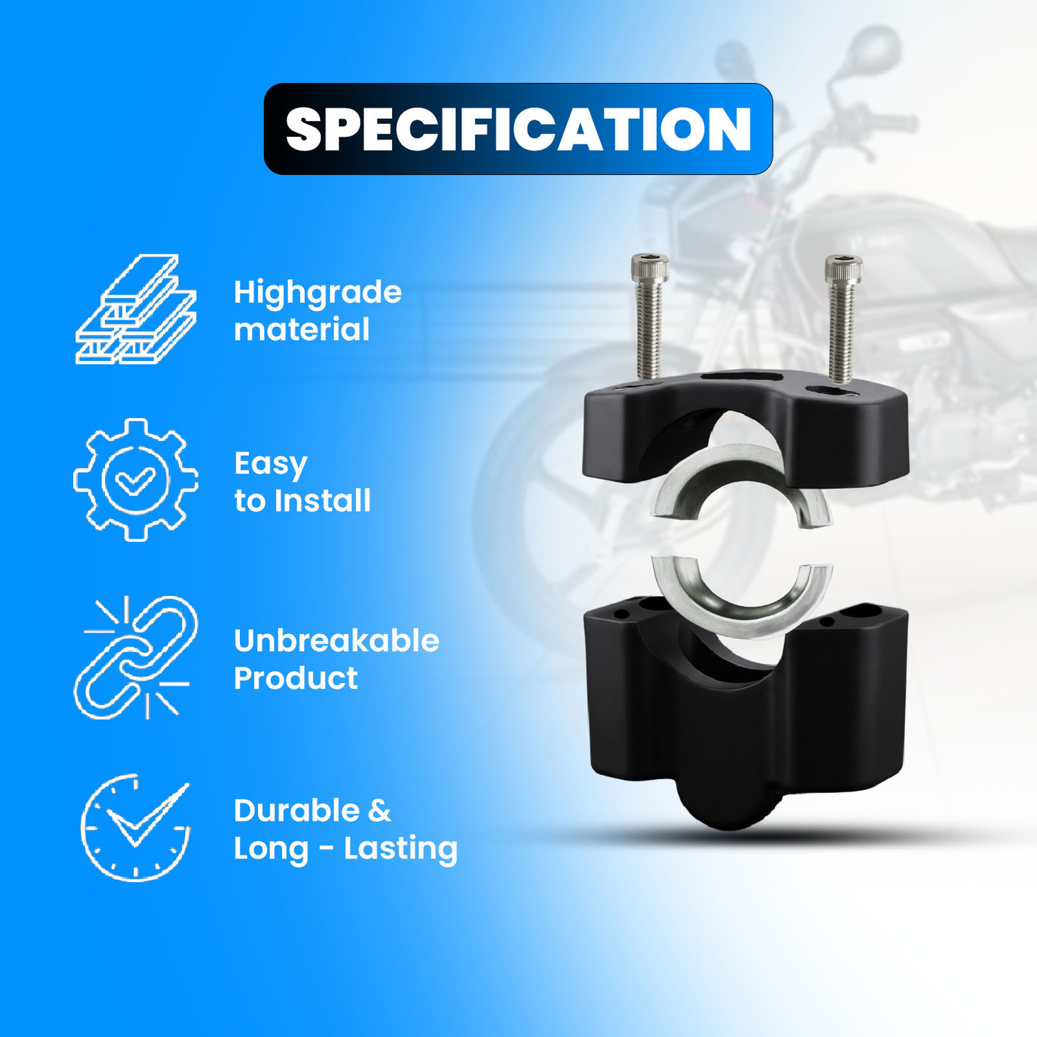 Image of Moto Genius Universal Aluminum Motorcycle Handlebar Risers Adjustable, Durable Handlebar Riser Kit