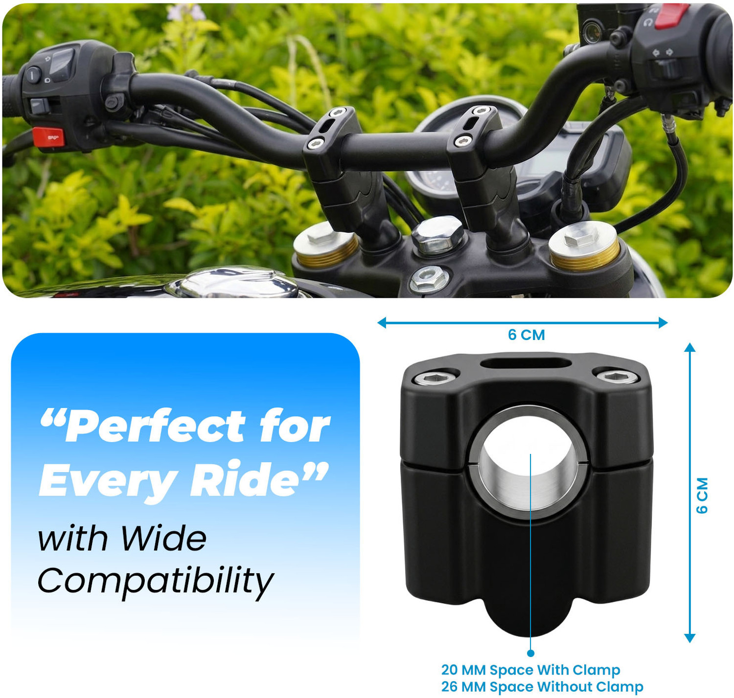 Image of Moto Genius Universal Aluminum Motorcycle Handlebar Risers Adjustable, Durable Handlebar Riser Kit