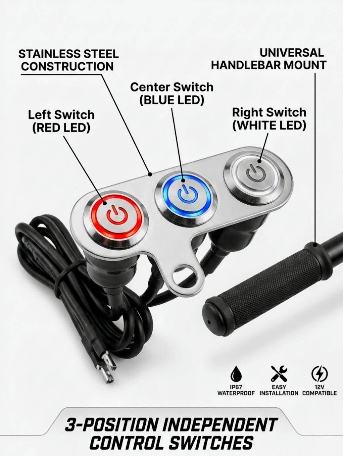 TA Premium 3-Button LED Handlebar Switch for Bikes - Image 3