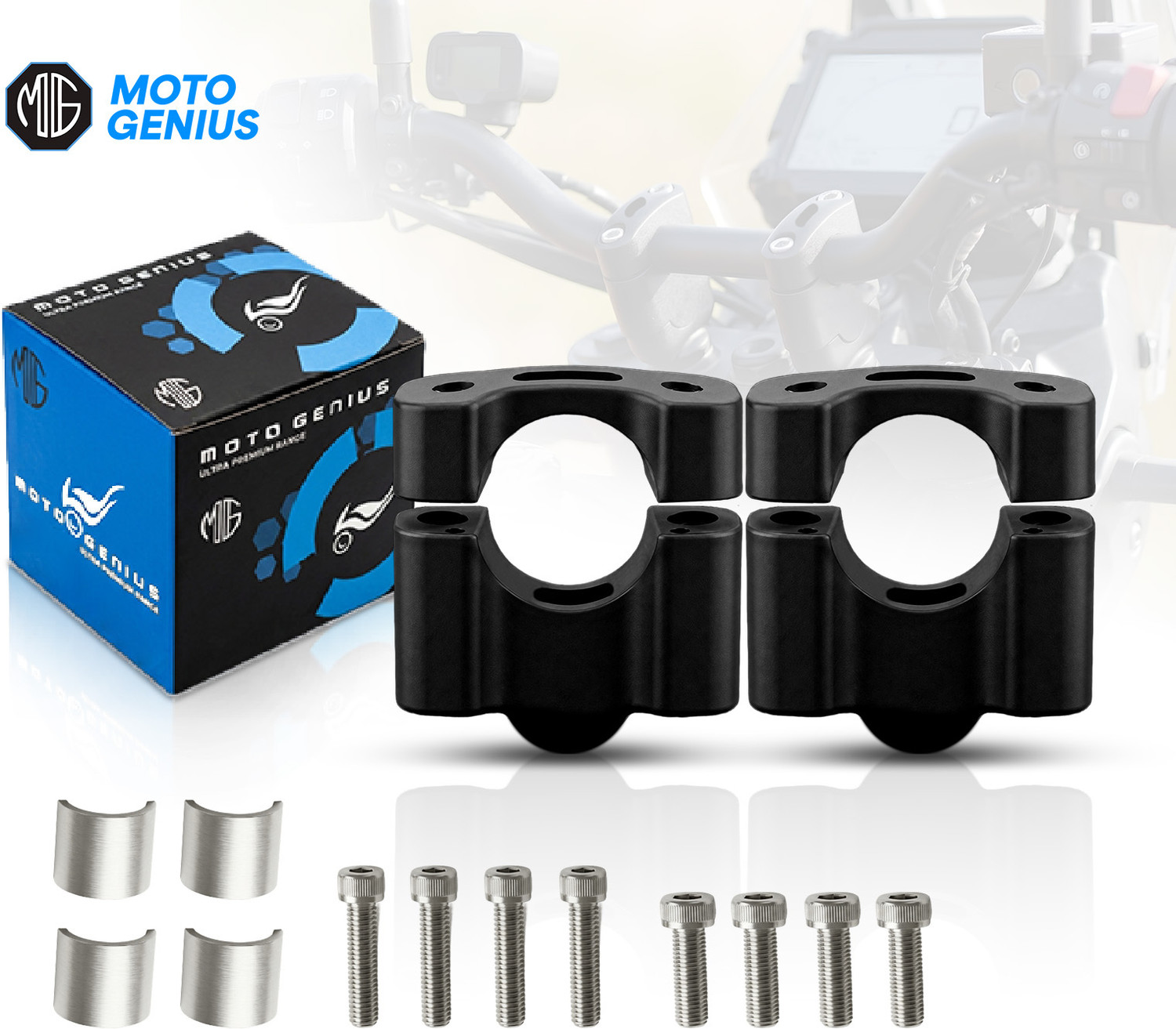 Image of Moto Genius Universal Aluminum Motorcycle Handlebar Risers Adjustable, Durable Handlebar Riser Kit