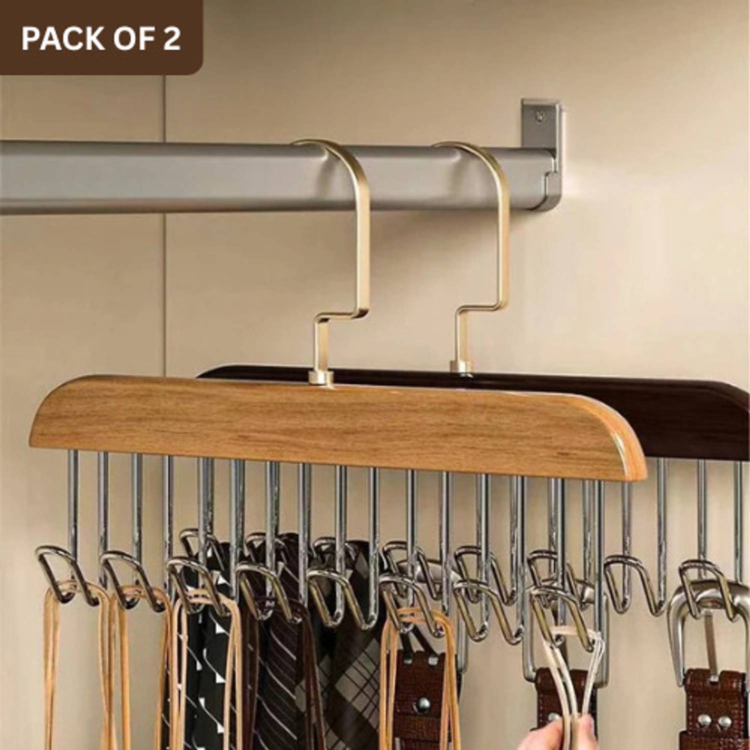 Ashmakam 2 Pcs Cupboard for Storage Wooden – Clothes Organizer Hanger Wooden Scarf Pack of 2 Hangers For  Scarf
