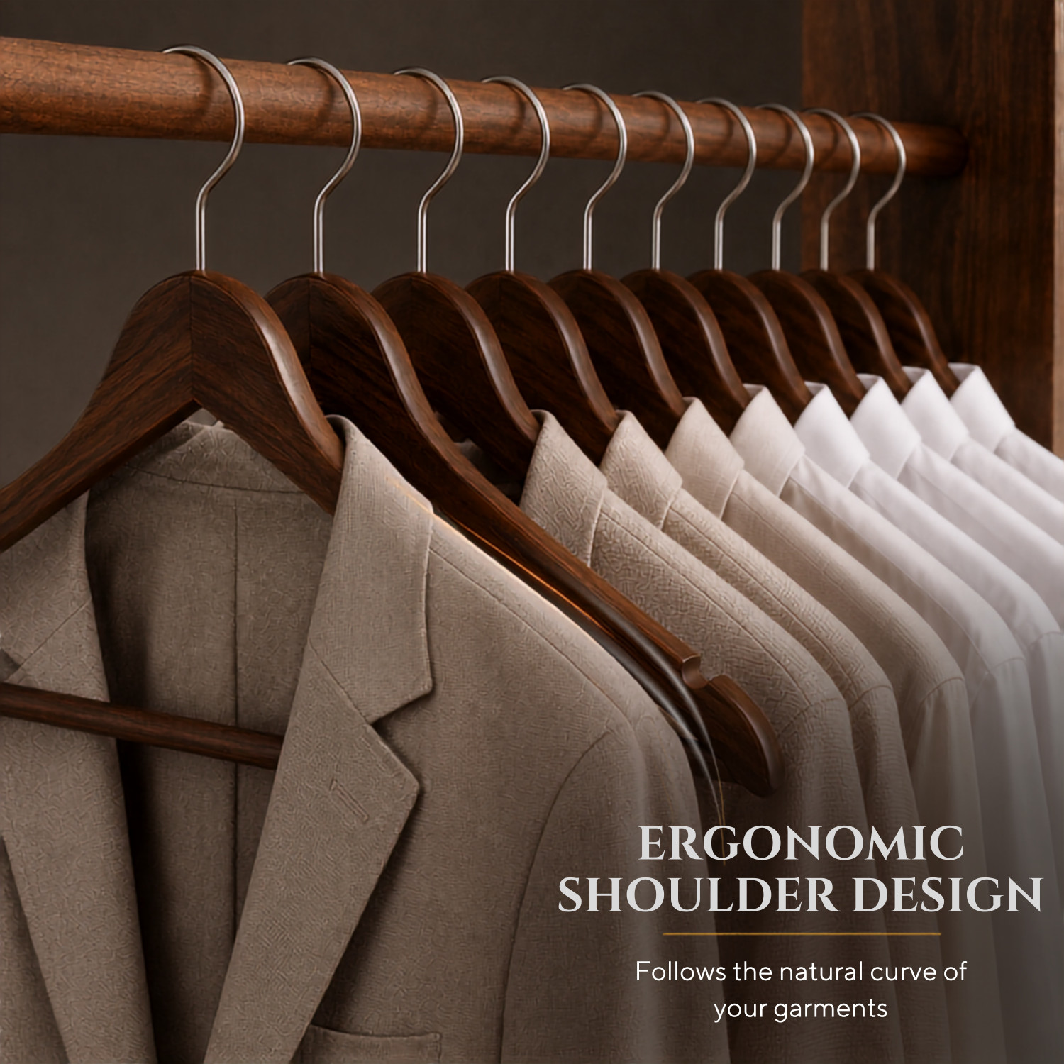 Image of WHISKET Premium Solid Wood Hangers Wood Hangers with 360-Degree Rotatable Hook-Notches Wooden Coat Pack of 36 Hangers For Coat