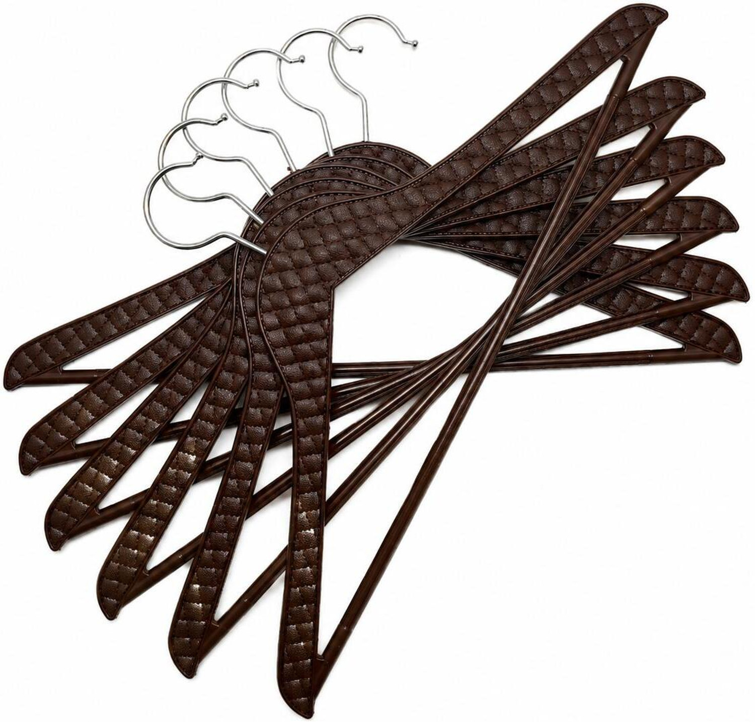 Image of WEENSY Coffee Brown Leather Wooden Plastic Hanger Pack Of 6 Plastic Shirt Pack of 6 Hangers For Shirt