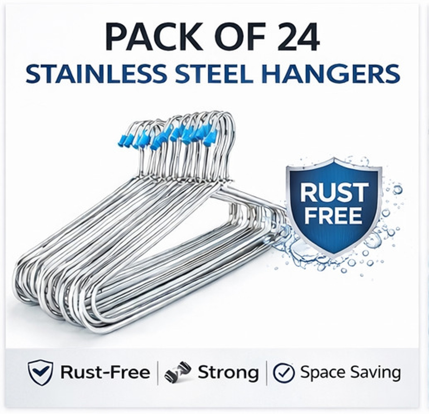 Image of HBBBROTHERS Pack of 24 Stainless Steel Hangers Heavy Duty Rust Proof Metal Steel Shirt Pack of 24 Hangers For Shirt