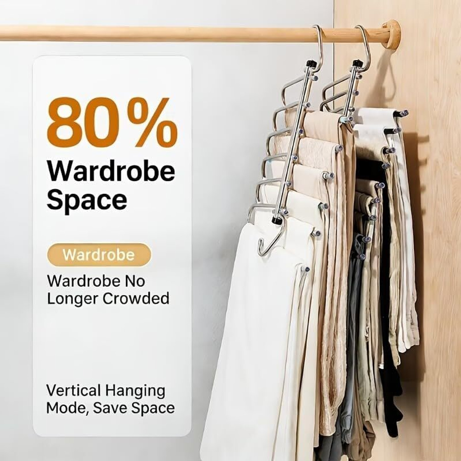 Image of wintrezza 5 in 1 Stainless Steel Foldable Hangers for Clothes Hanging Multi Layer Steel Trousers Hanger For Trousers (Silver)