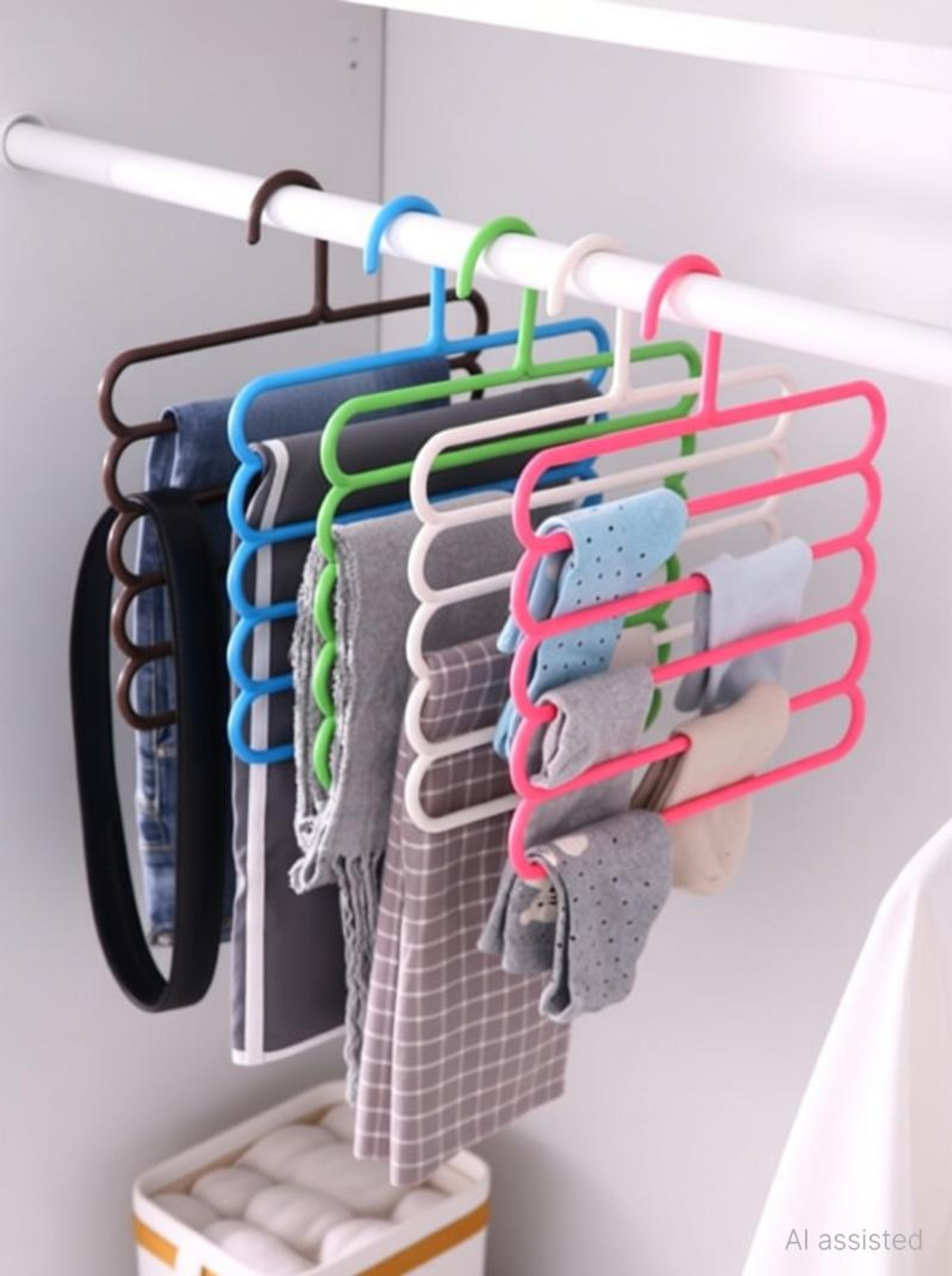 Image of Primelife 5 Layer Clothes Hanger Wardrobe Storage Organizer Rack Space Saving Design Plastic Dress Pack of 5 Hangers For Dress
