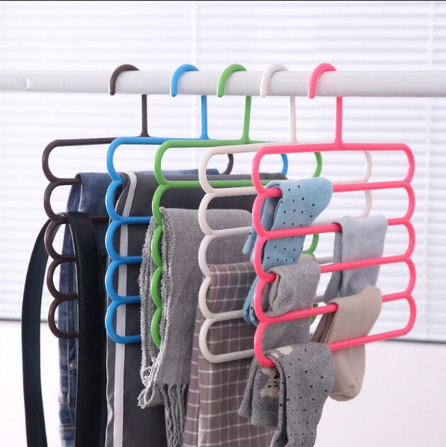 Image of Primelife 5 Layer Clothes Hanger Wardrobe Storage Organizer Rack Space Saving Design Plastic Dress Pack of 5 Hangers For Dress