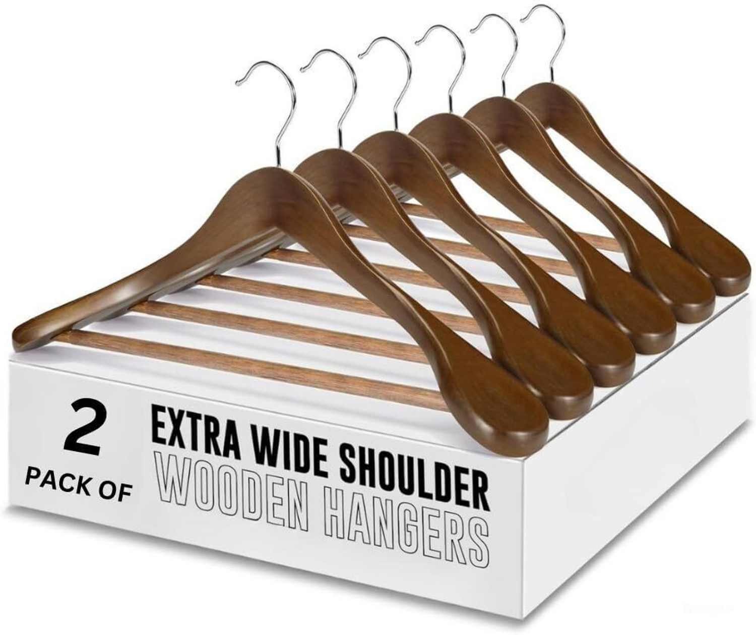 Image of SHOPIVAAN Non Slip Premium Wide Shoulder Coat Hanger, Smooth Finish 360 Swivel Hook Solid Wooden Coat Pack of 2 Hangers For Coat