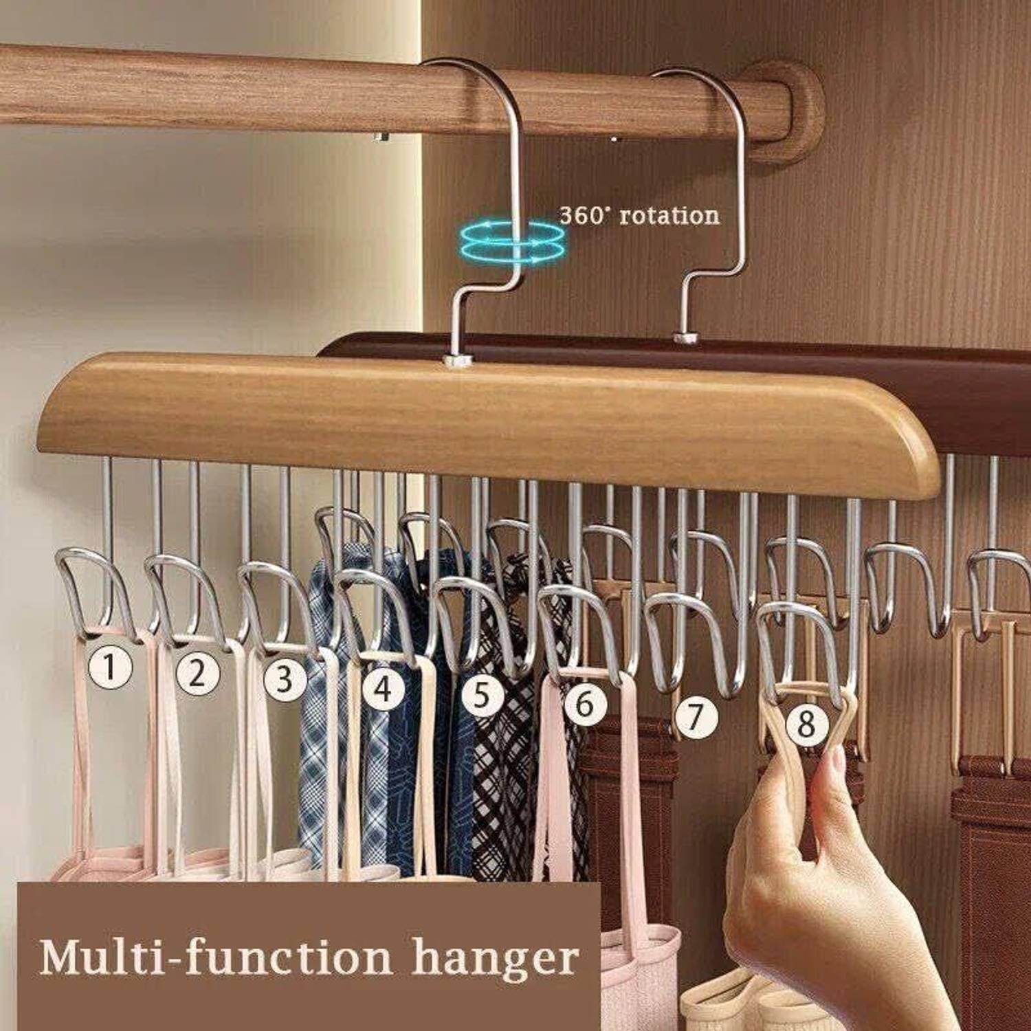 BBS BACKBONE Multifuctional wooden hanger with 8 hooks Wooden Shirt Hanger For  Shirt