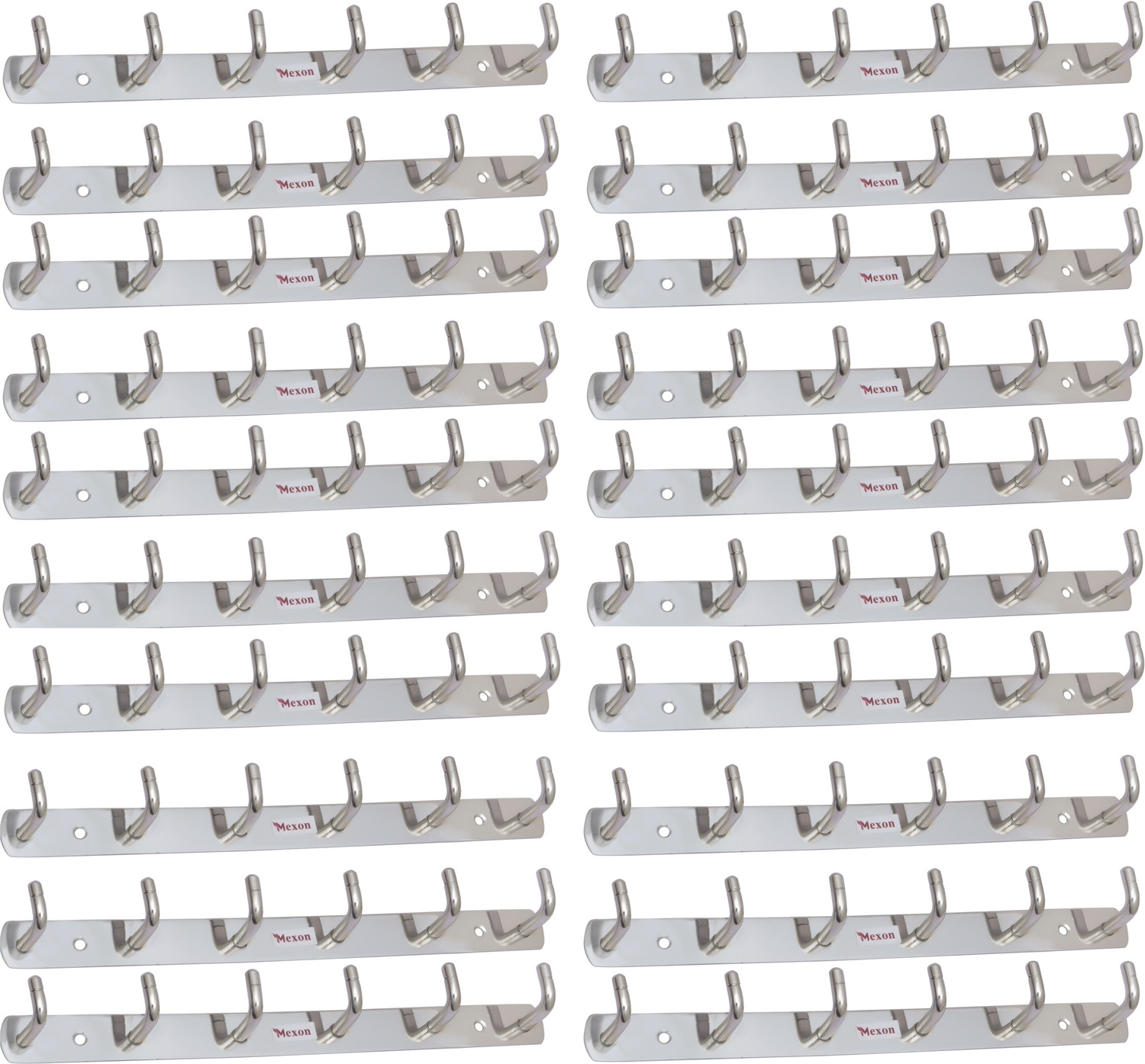 Image of MEXON MEXON 6 Pin Hook Stainless Steel Bathroom Cloth Hooks / Hanger / Key Holder / Door Wall Robe Hooks Rail for Hanging Keys, Clothes, Towel Hook Rail Steel Dress Pack of 3 Hangers For Dress