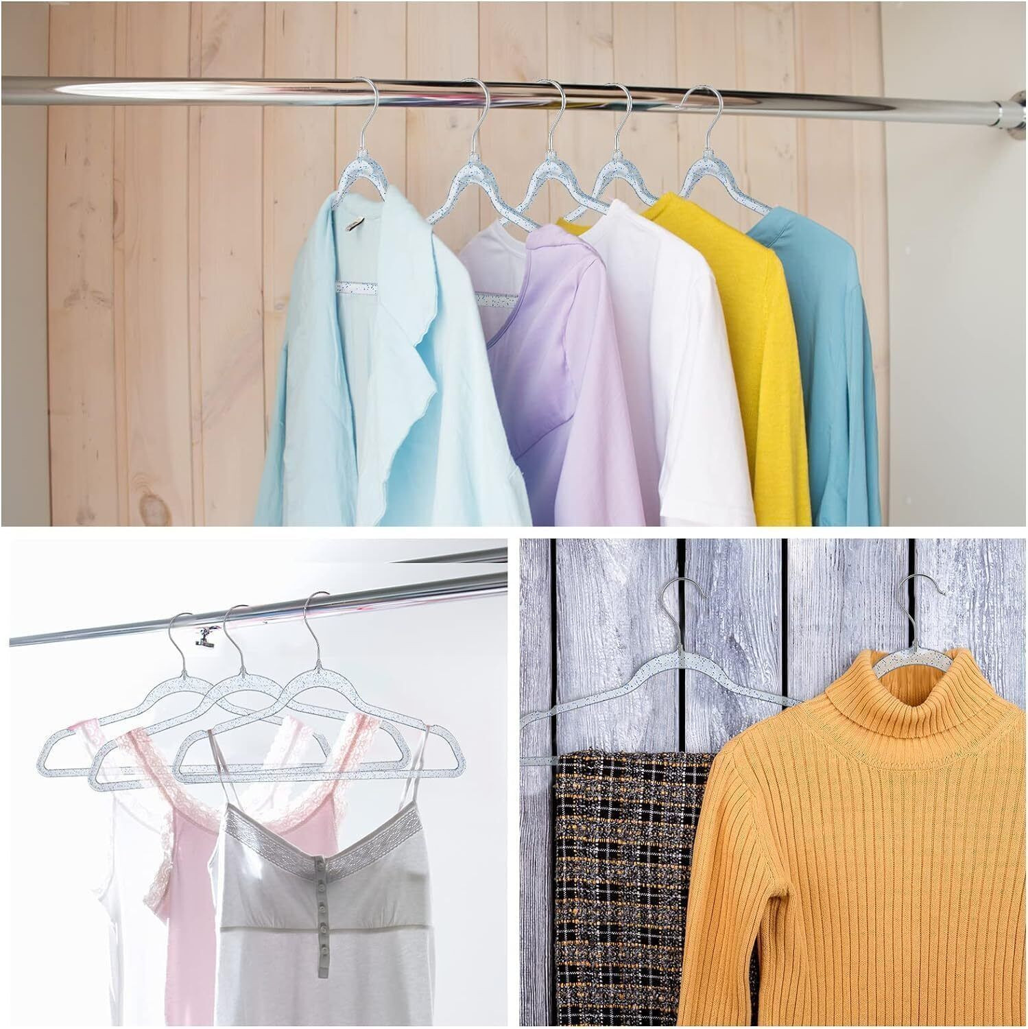 Image of DREWITSTAR Clear Plastic Glitter Coat Non Slip Space Saving Suit Heavy Duty Clothes Hanger Plastic Shirt Pack of 16 Hangers For Shirt