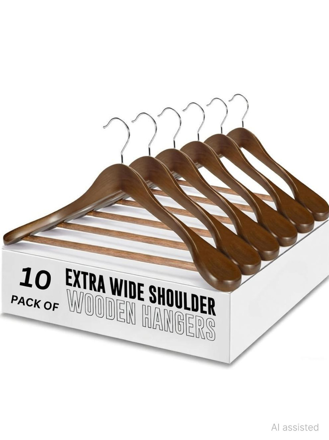 Image of SHOPIVAAN Non Slip Premium Wide Shoulder Coat Hanger, Smooth Finish 360 Swivel Hook Solid Wooden Coat Pack of 10 Hangers For Coat