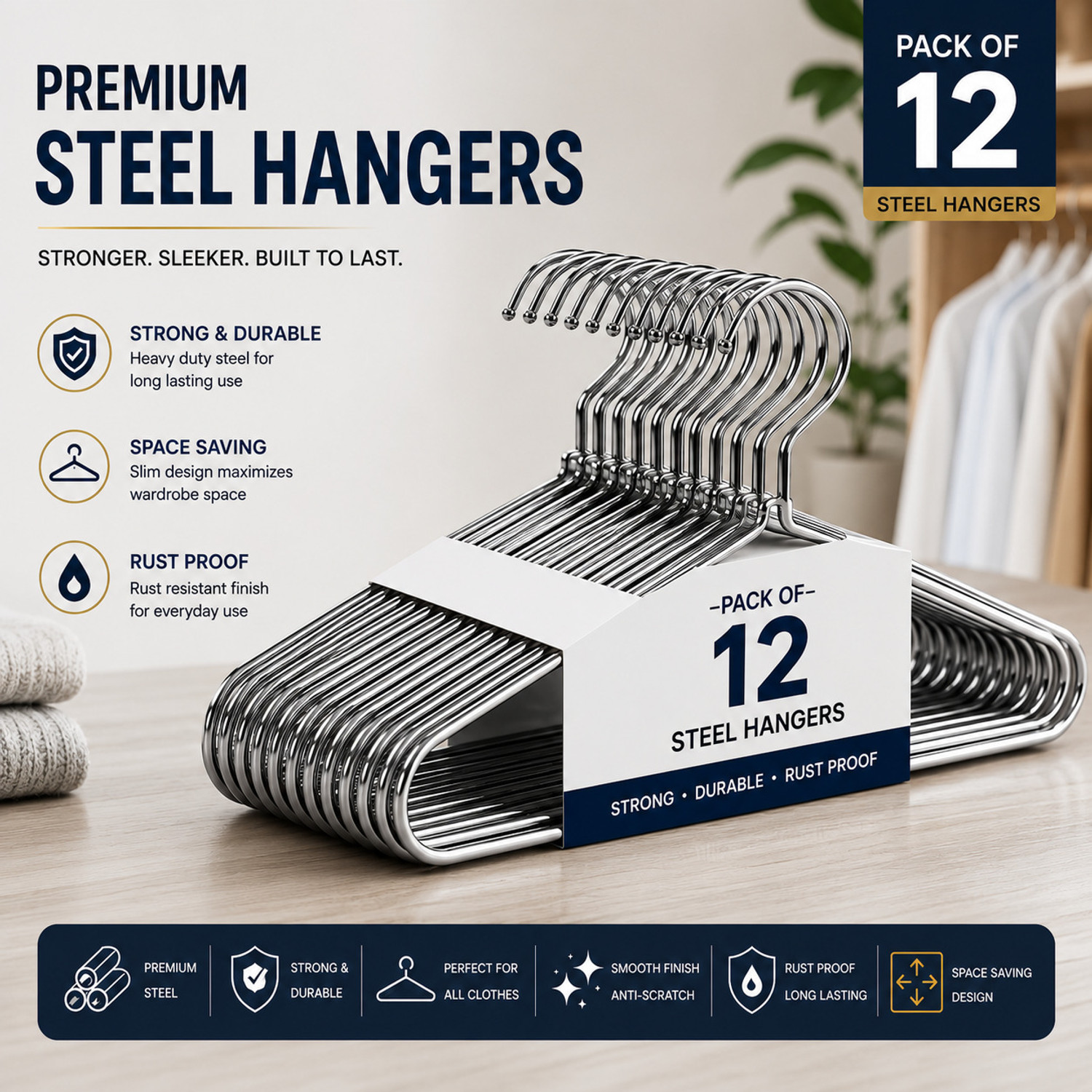 Image of NAH ENTERPRISES Premium Steel Hanger Pack of 12 Steel Shirt Pack of 12 Hangers For Shirt