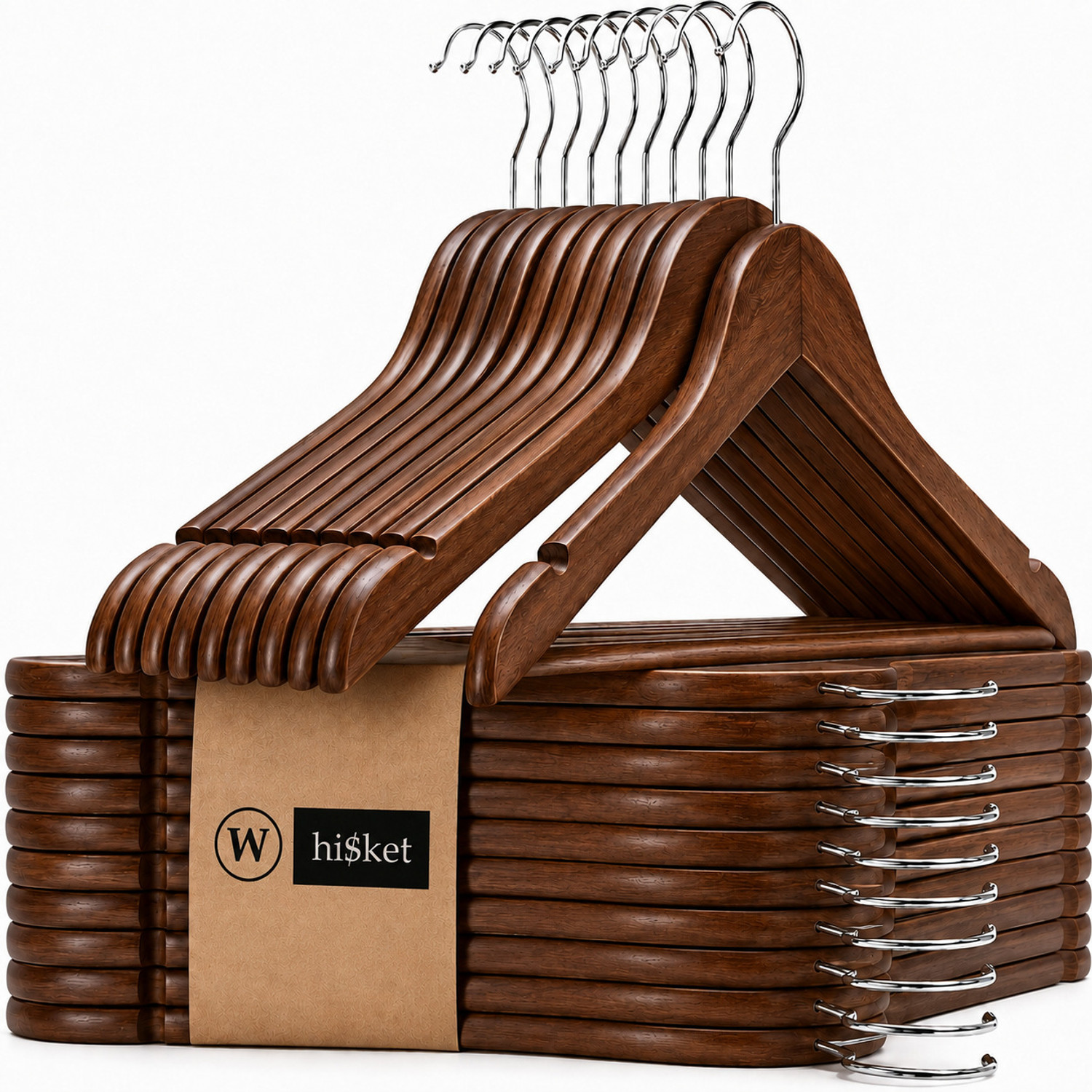 Image of WHISKET Premium Solid Wood Hangers Wood Hangers with 360-Degree Rotatable Hook-Notches Wooden Coat Pack of 36 Hangers For Coat