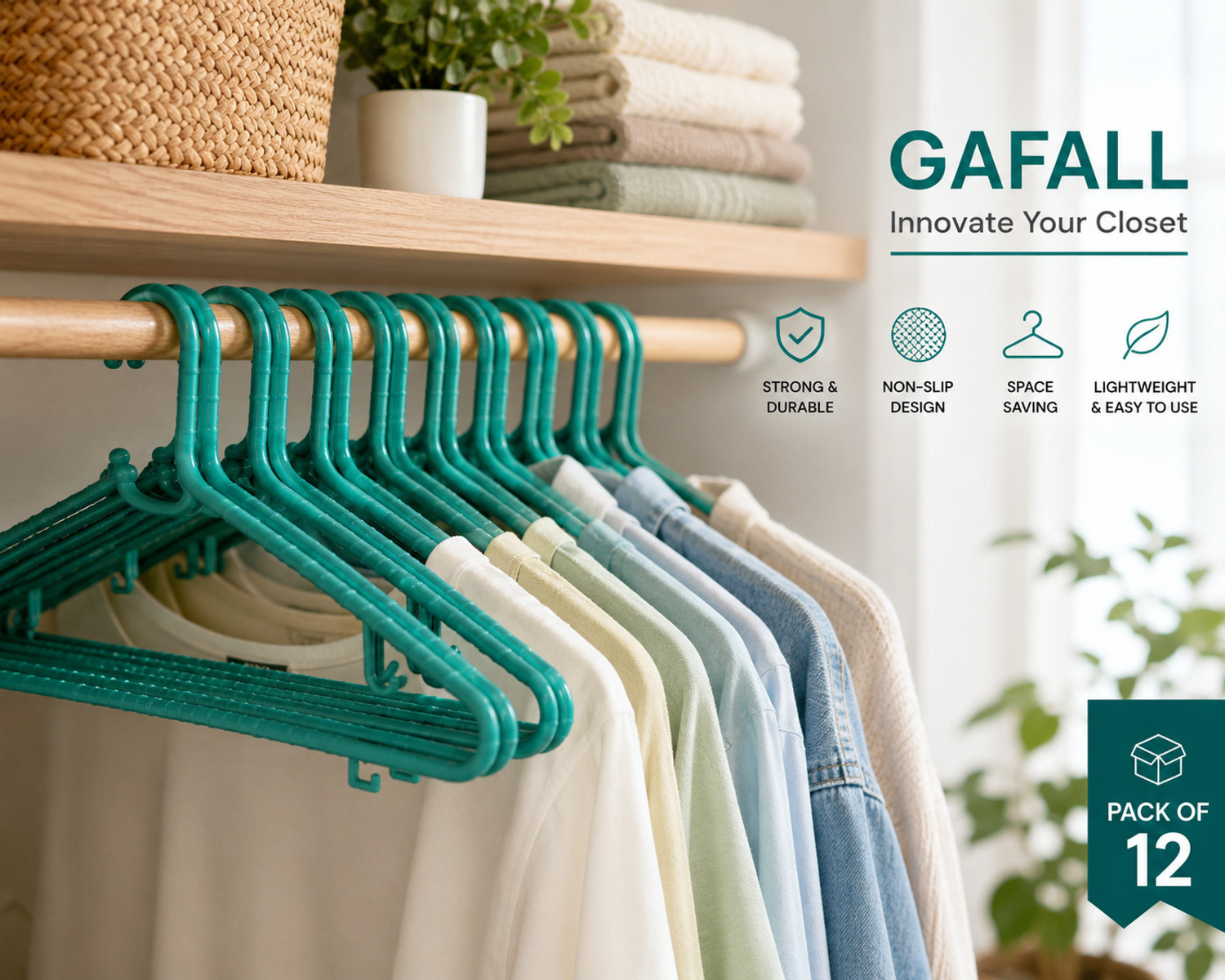Image of gafall HANGER FOR CLOTHES GREEN PACK OF 12 Plastic Dress Pack of 12 Hangers For Dress