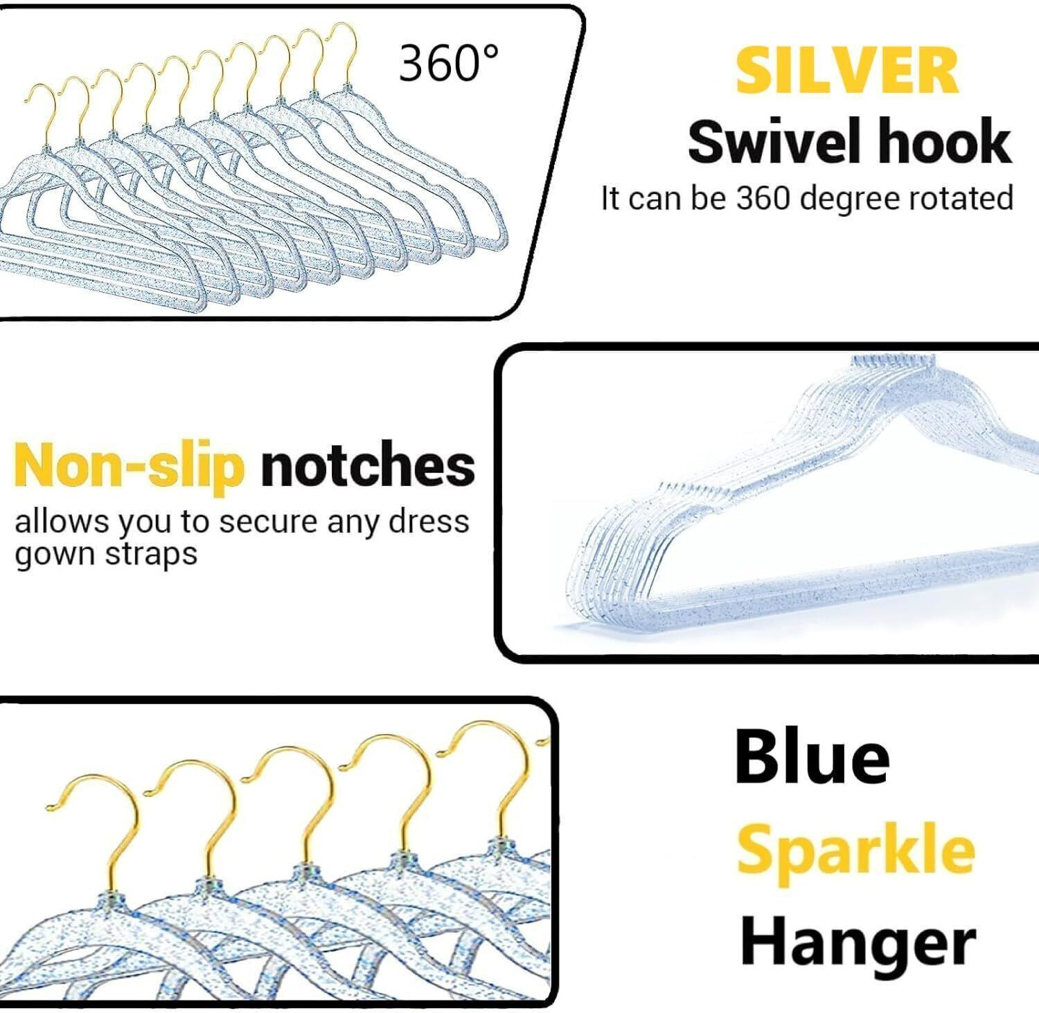 Image of DREWITSTAR Clear Plastic Glitter Coat Non Slip Space Saving Suit Heavy Duty Clothes Hanger Plastic Shirt Pack of 16 Hangers For Shirt