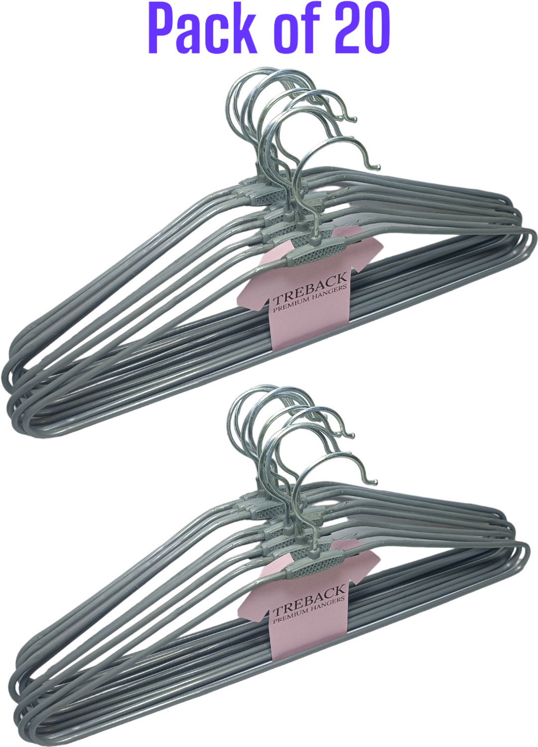 Image of treback Grey hangers pack of 20 heavy rust proof hangers for clothes Steel Shirt Pack of 20 Hangers For Shirt