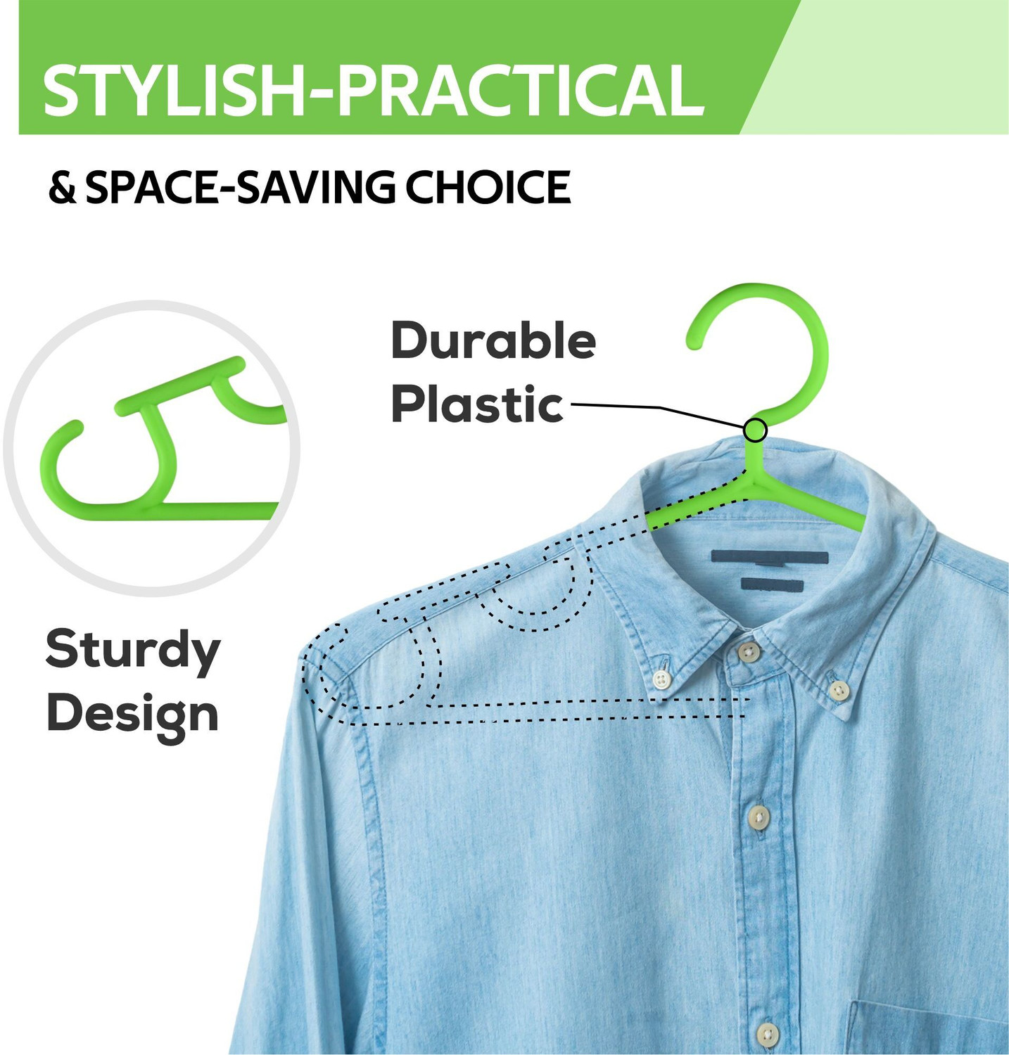 Image of KUBER INDUSTRIES 103 Multi-Purpose Hangers for Wardrobe-Almirah-Cabinets-Closet|Pack of 10|Green Plastic Dress Pack of 10 Hangers For Dress
