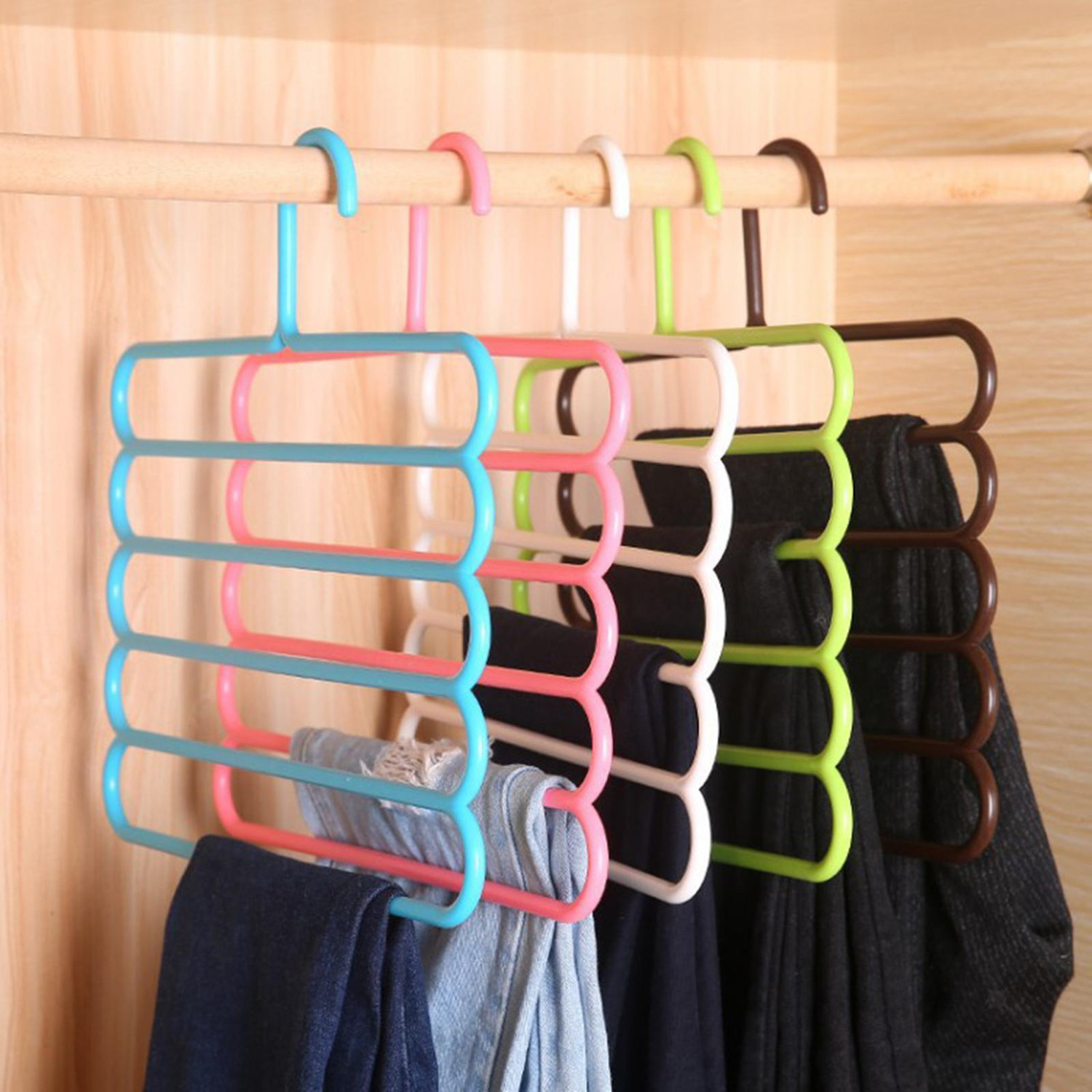 Image of Primelife 5 Layer Clothes Hanger Wardrobe Storage Organizer Rack Space Saving Design Plastic Dress Pack of 5 Hangers For Dress