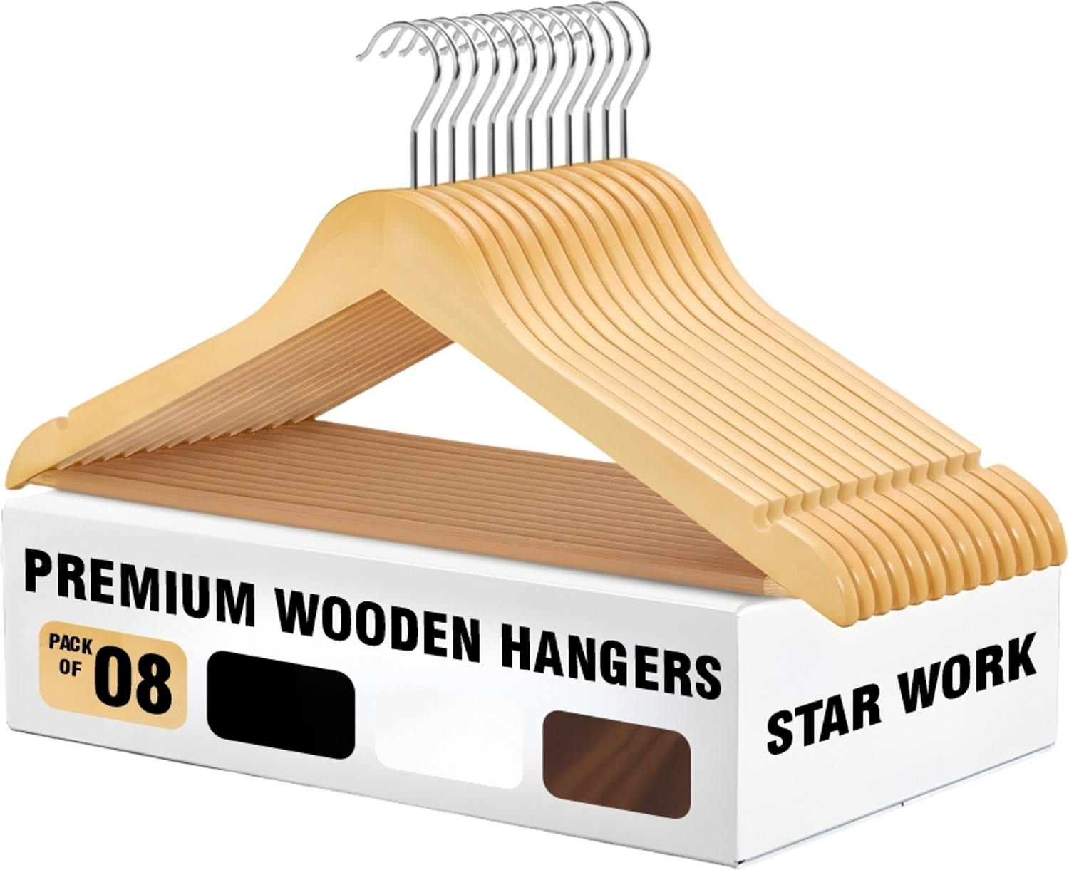 Image of Star Work Solid Wood Hangers,with Extra Smooth Finish Wooden Shirt Pack of 8 Hangers For Shirt
