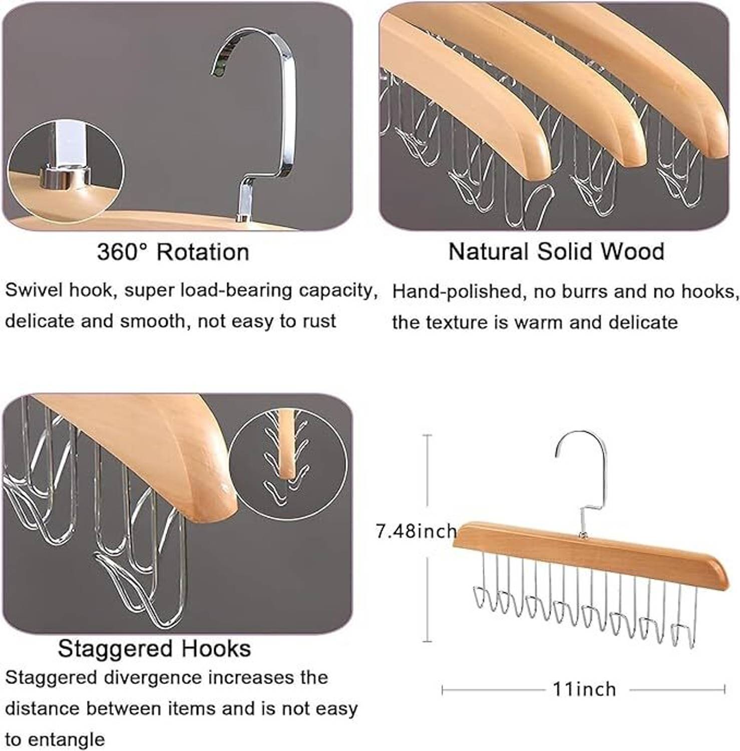 DRUPE Multi Hook Clothes Hanging Rack, Wooden, Pack of 2 - Image 3