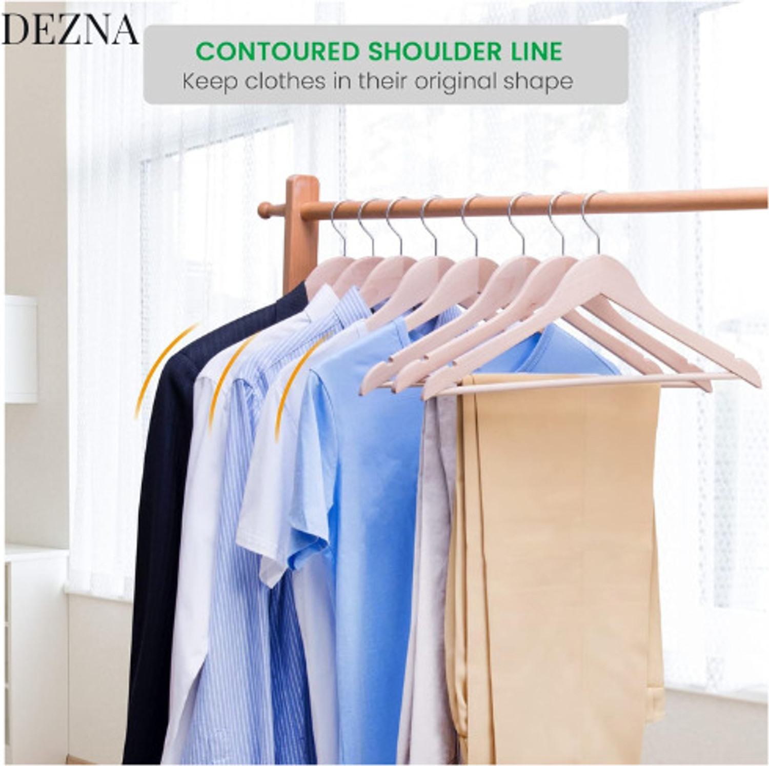 Image of DEZNA Wooden Plastic Space Saving Plastic Coat Pack of 6 Hangers For Coat