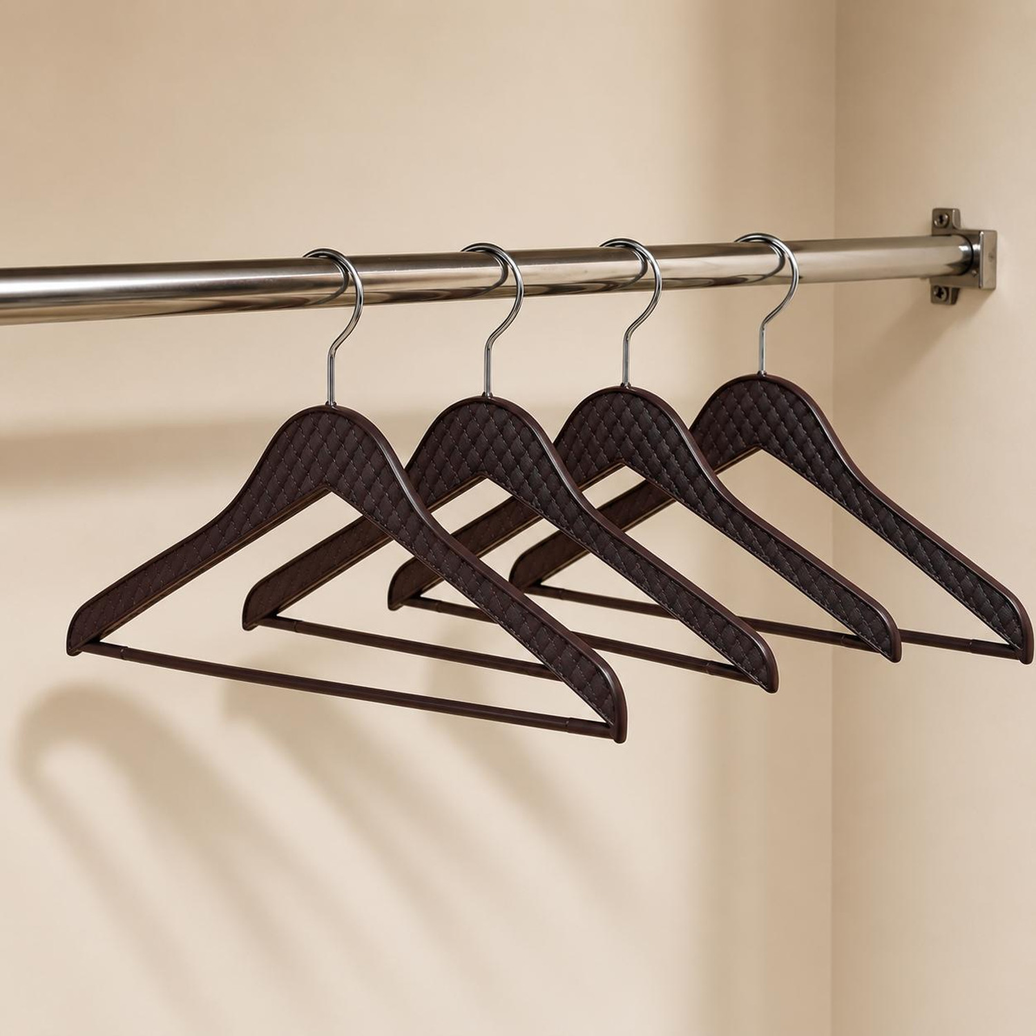 Image of WEENSY Coffee Brown Leather Wooden Plastic Hanger Pack Of 6 Plastic Shirt Pack of 6 Hangers For Shirt