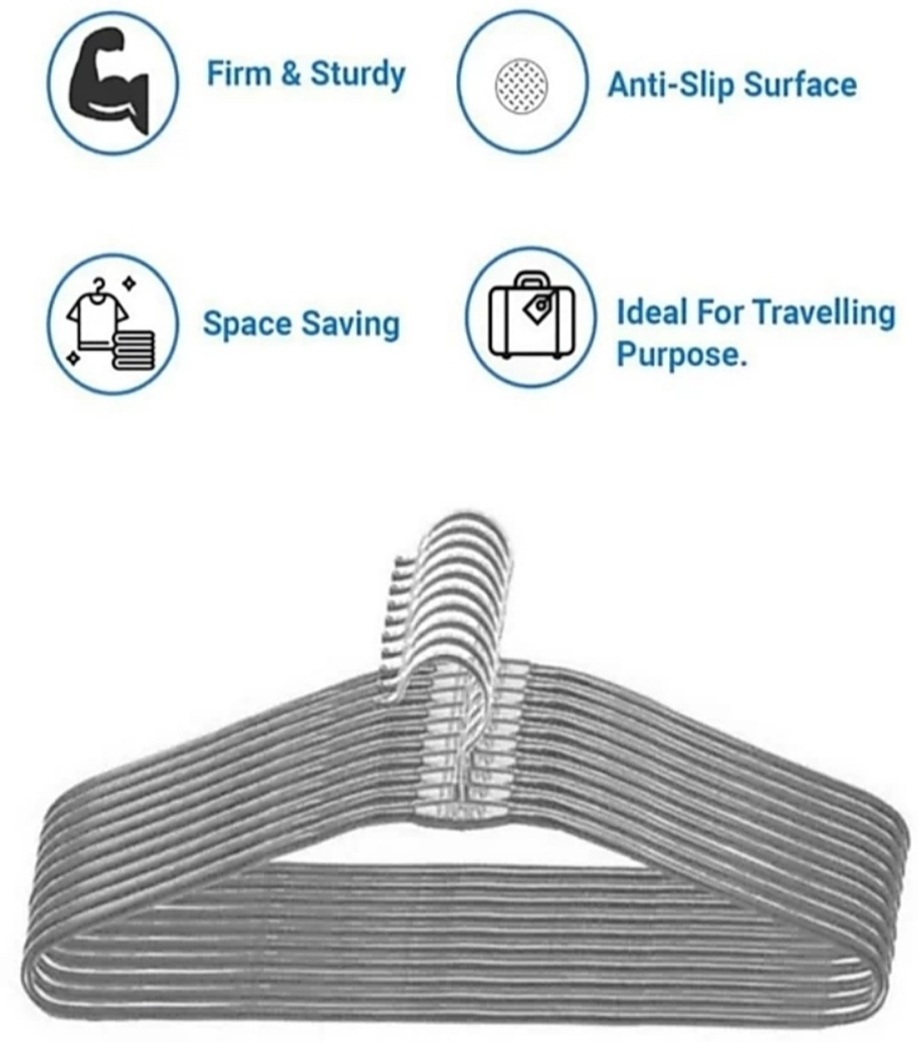 Image of treback Grey hangers pack of 20 heavy rust proof hangers for clothes Steel Shirt Pack of 20 Hangers For Shirt