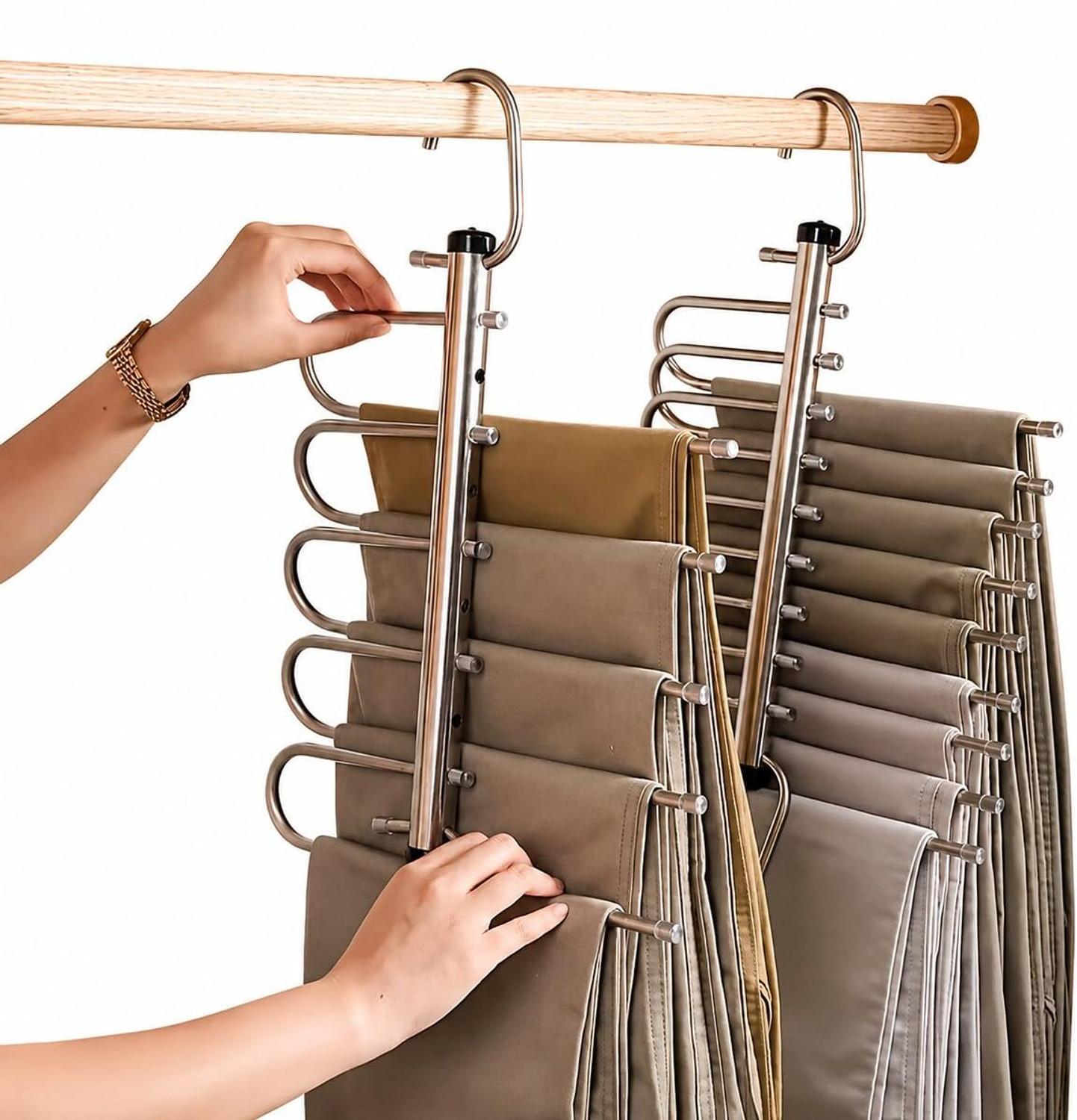 Image of wintrezza 5 in 1 Stainless Steel Foldable Hangers for Clothes Hanging Multi Layer Steel Trousers Hanger For Trousers (Silver)